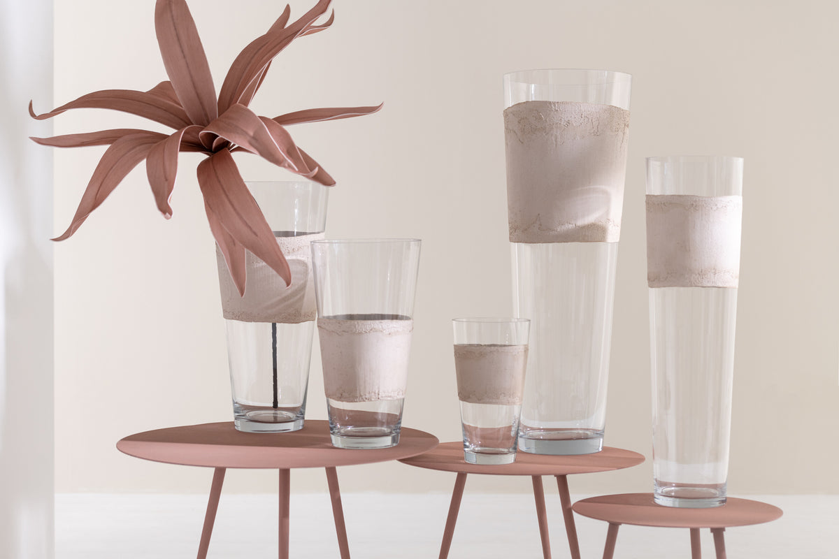 J-Line vaas Delph - glas - transparant/beige - medium - 45 cm hoog