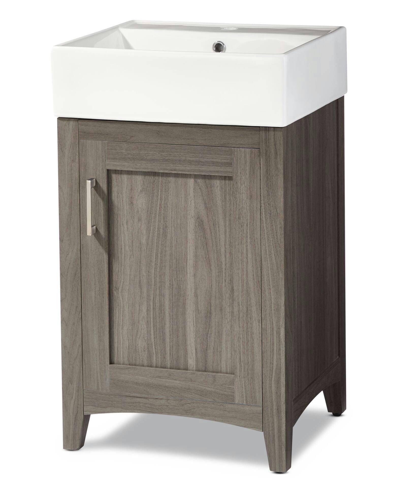 CANVAS Creston Single Door Single Sink Vitreous China Top Bathroom Vanity, Grey, 20-in
