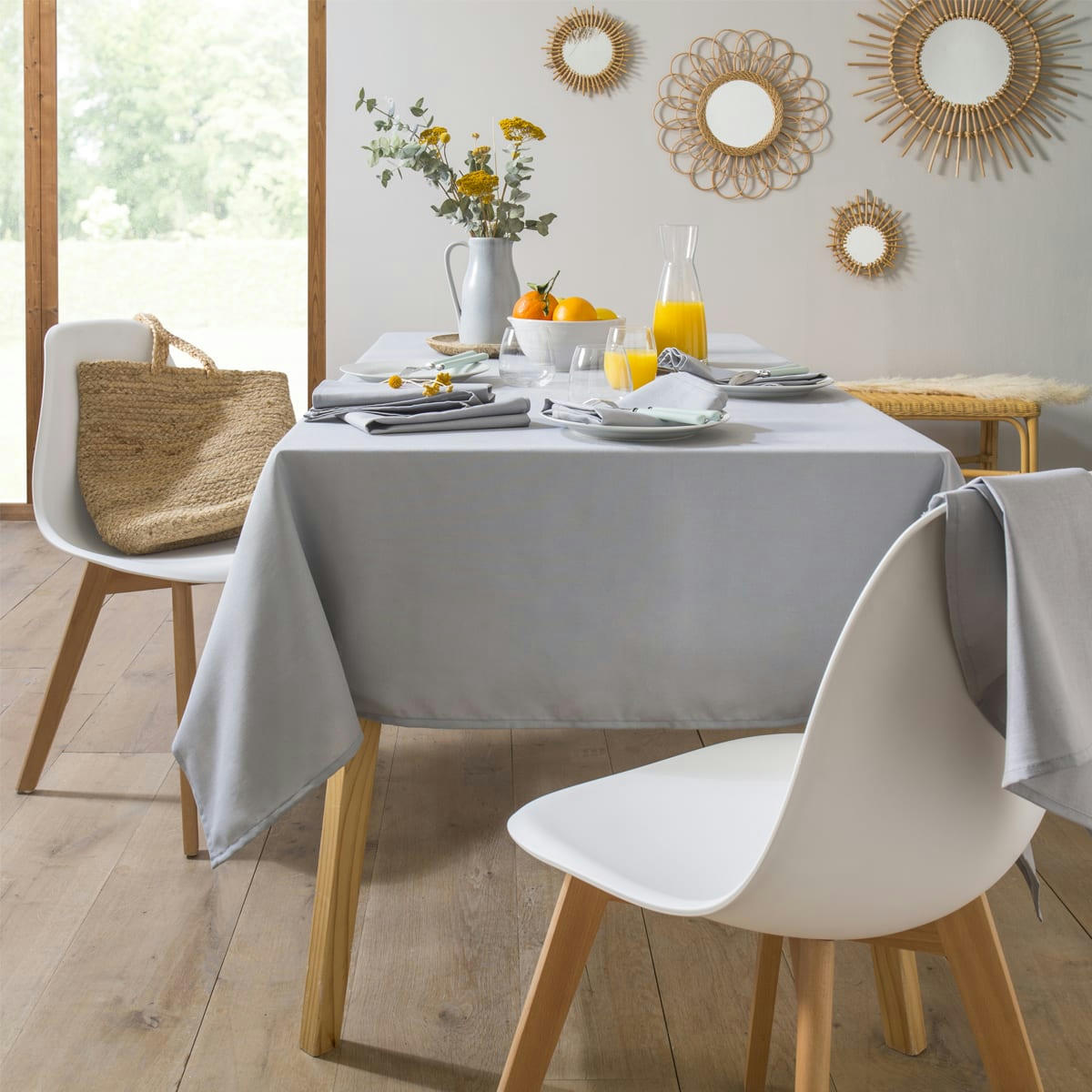 CAMBRAI - Nappe en coton traitee teflon galet 150 x 190