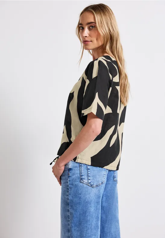 Leinenmix Print-Blusenshirt