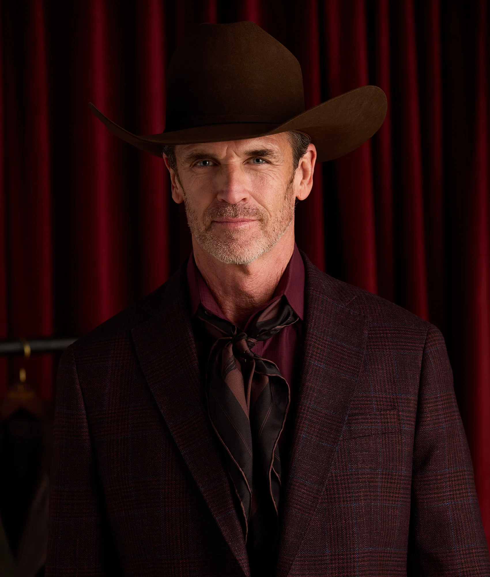 Cowboy Sketch Silk Scarf - Grey/Brown