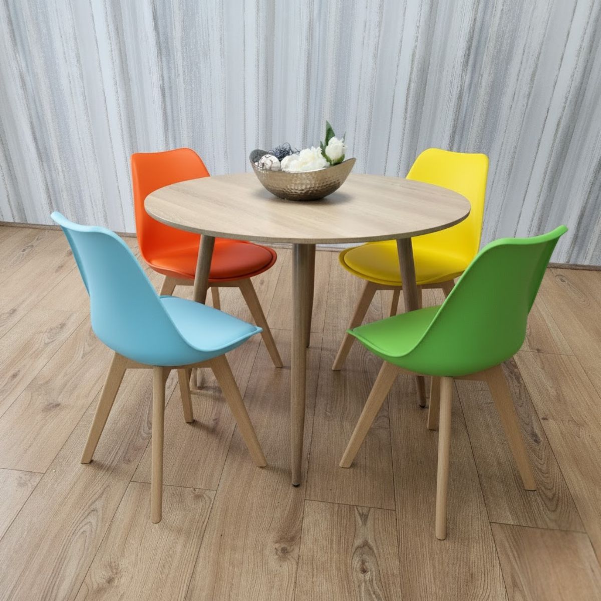 KOSY KOALA Modern Round Dining Table Set With 4 colourful plastic Chairs