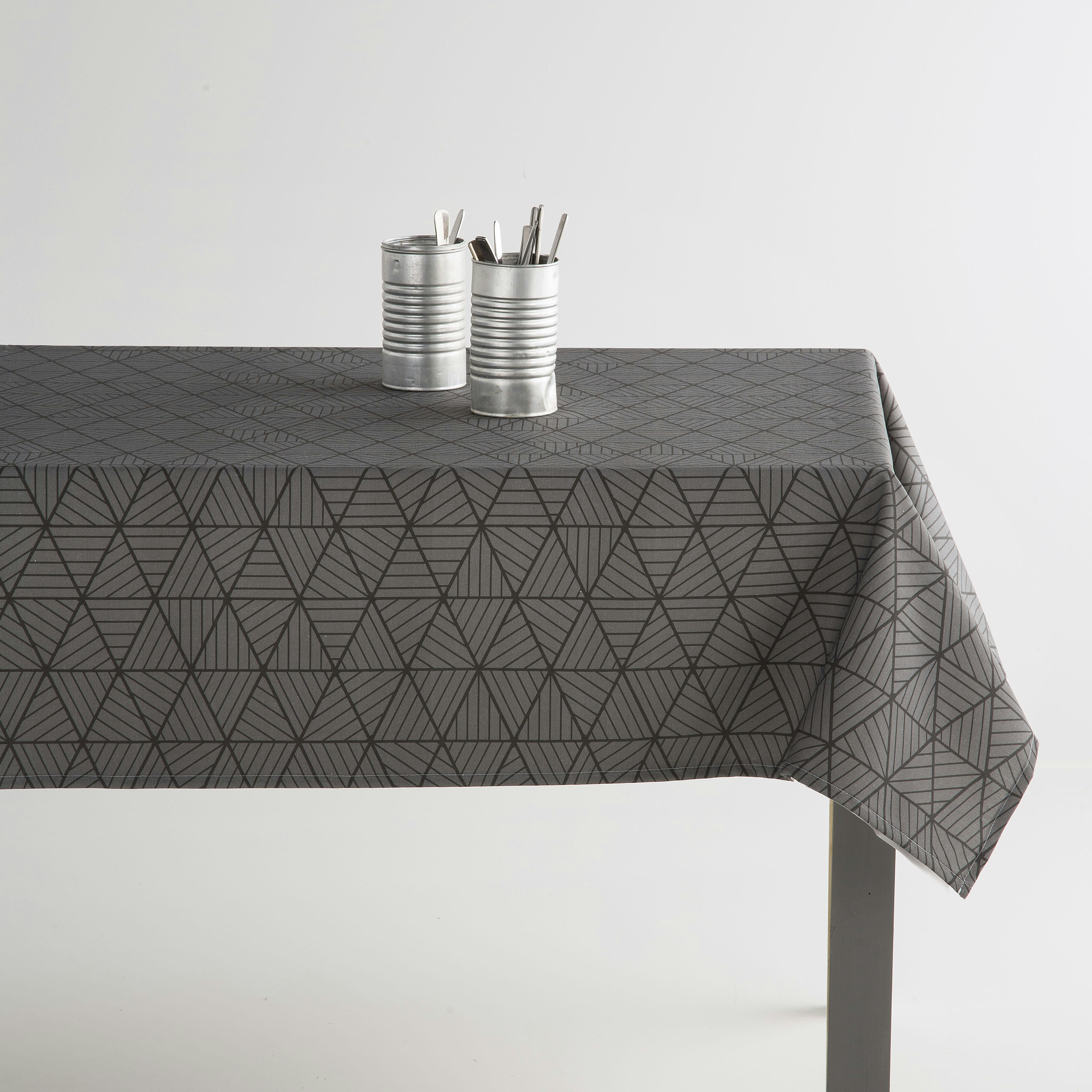 BERMUDAS ANTRACITA - Nappe en coton biologique antitâche imprimée anthracite 140x240 cm