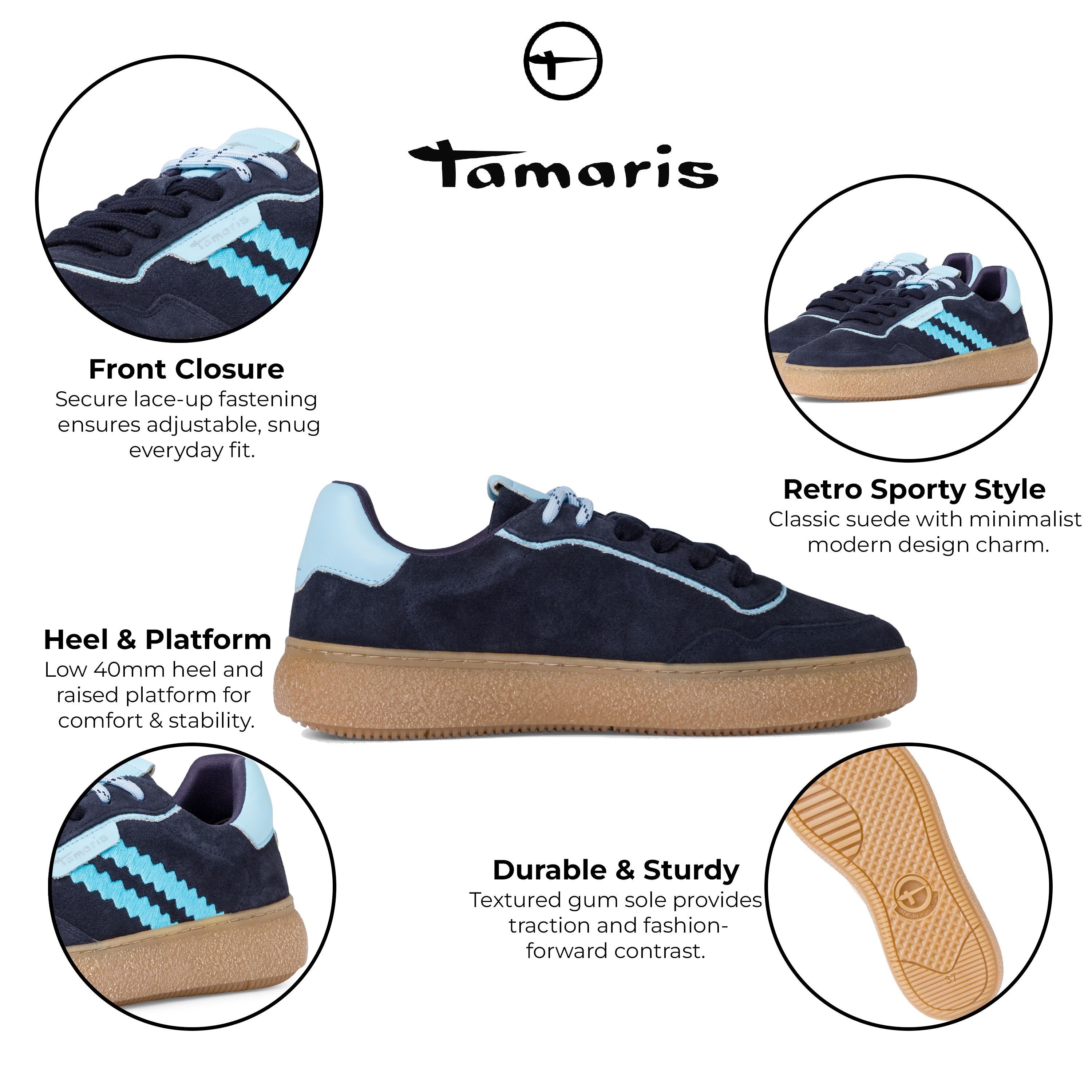 Infinity Leather Tamaris Leather Fashion Stripe Lace Up Sneakers