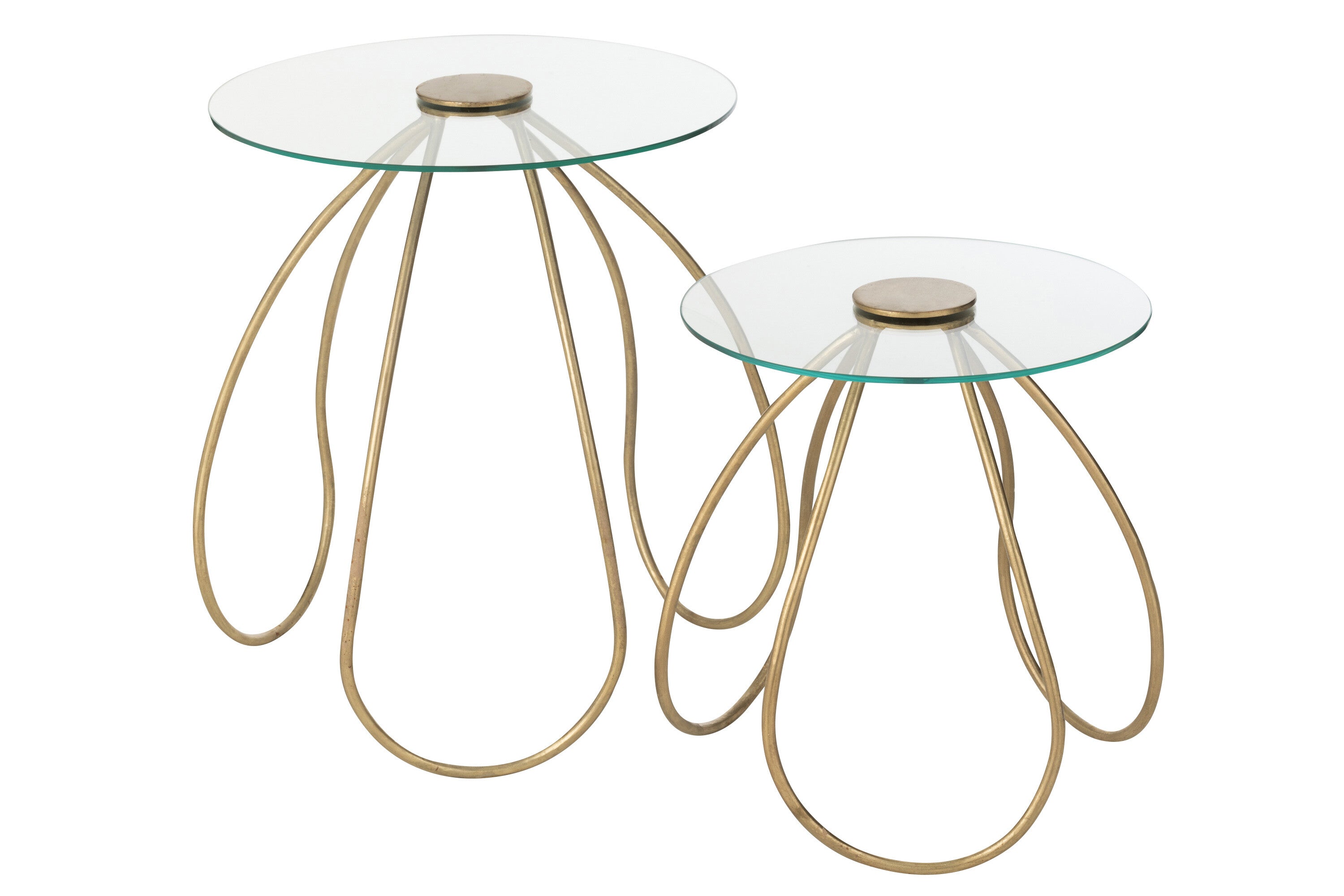 J-Line tafel Rond - metaal/glas - goud - 2 stuks