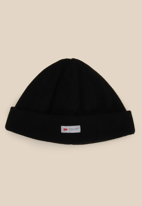 Mens Black Thinsulate Thermal Fleece Beanie