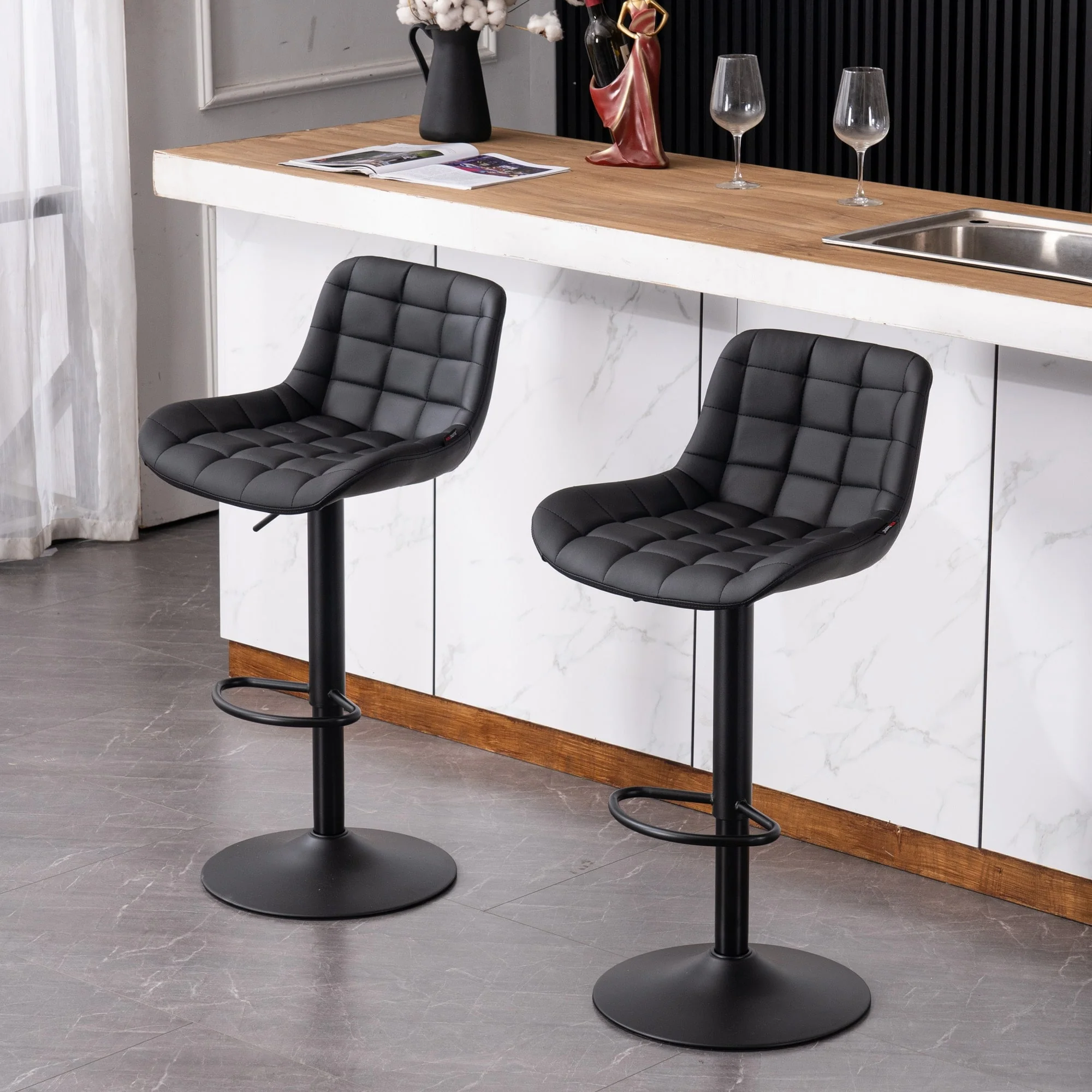 Modern Adjustable Swivel Bar Stools Counter Height Set of 2