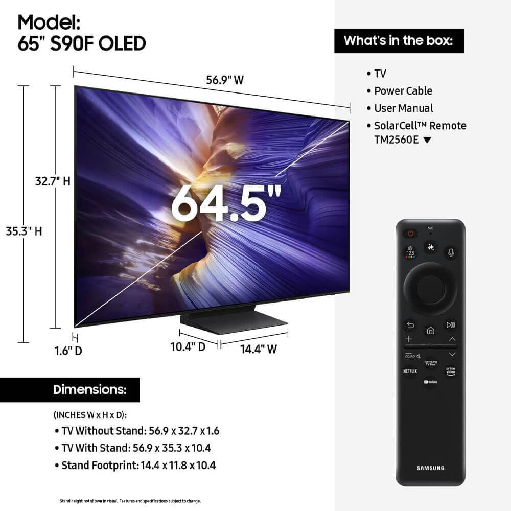 Samsung QN65S90F 65 inch Class OLED 4K S90F Vision AI Smart TV (2025)