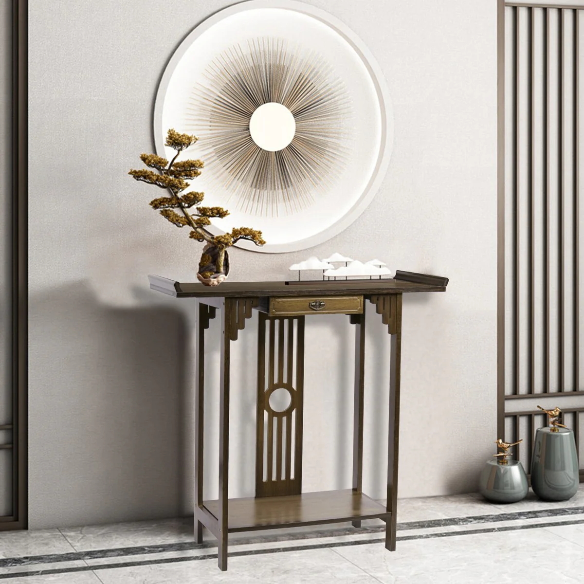 Classic Console Table with Drawer Bottom Shelf for Entryway Foyer