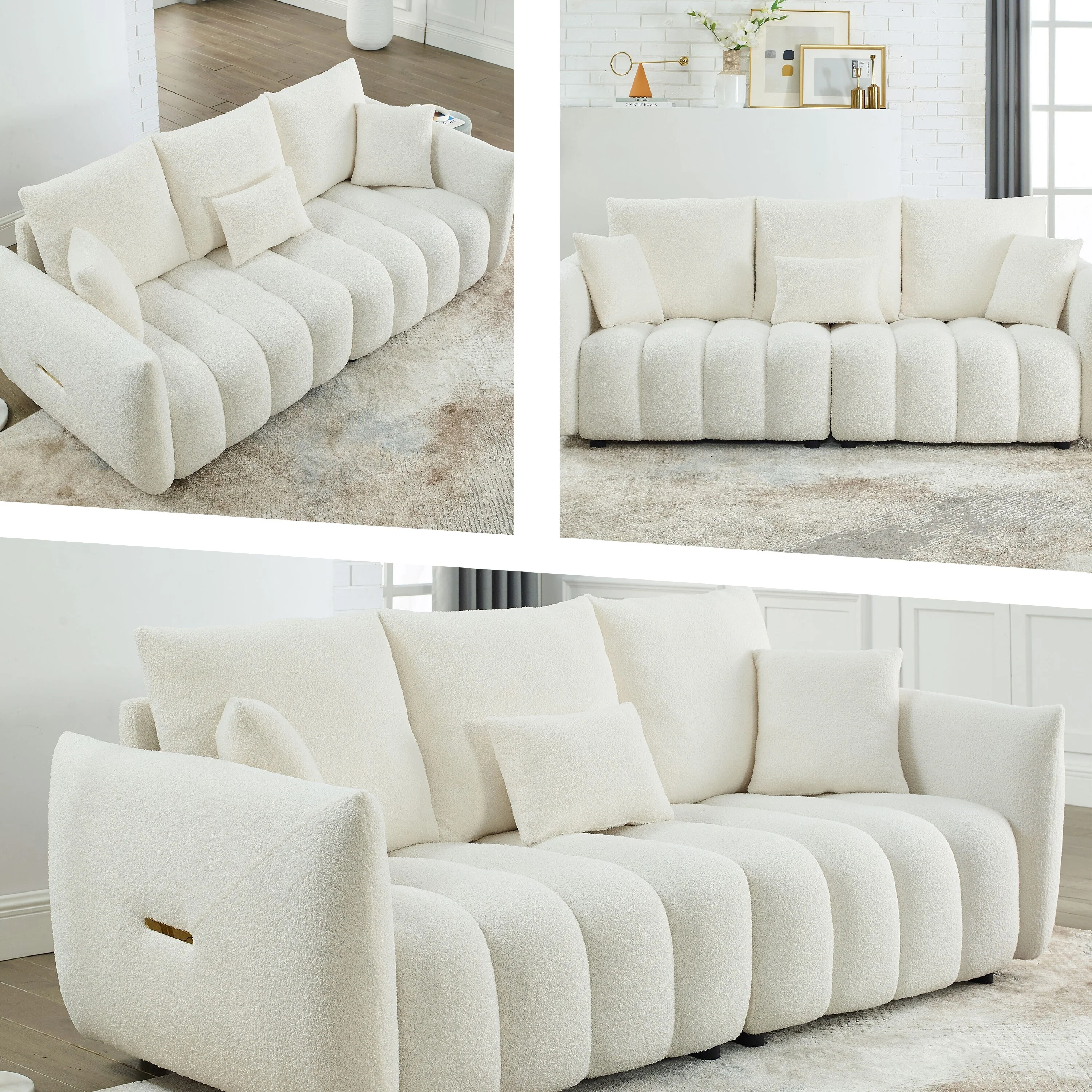 Beige Modern 82 Fabric 3-Seater Sofa with Solid Wood Frame and High-Resilience Foam Cushions
