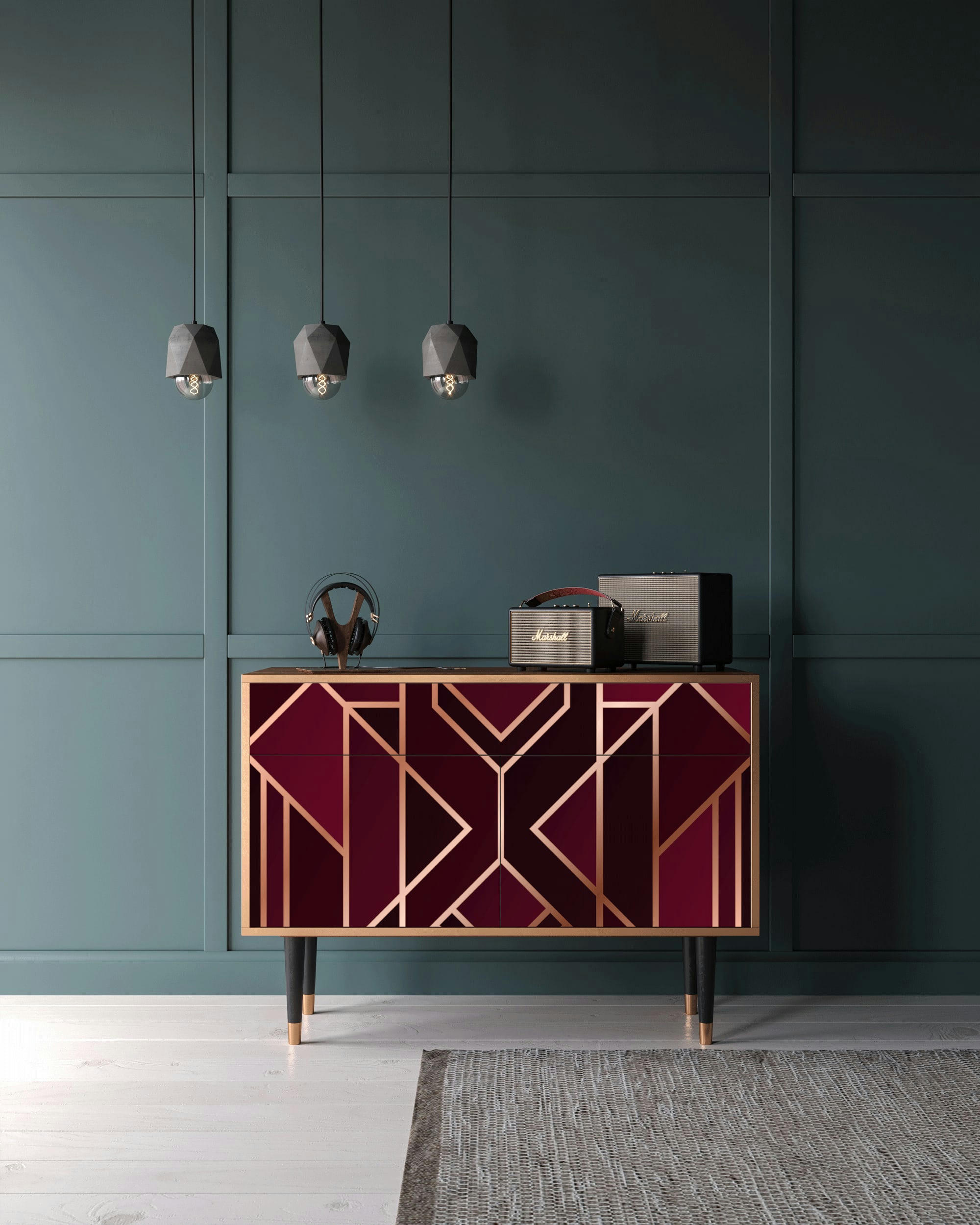 BURGUNDY JEWELERY - Buffet  bordeaux 2 tiroirs et 2 portes L 115 cm