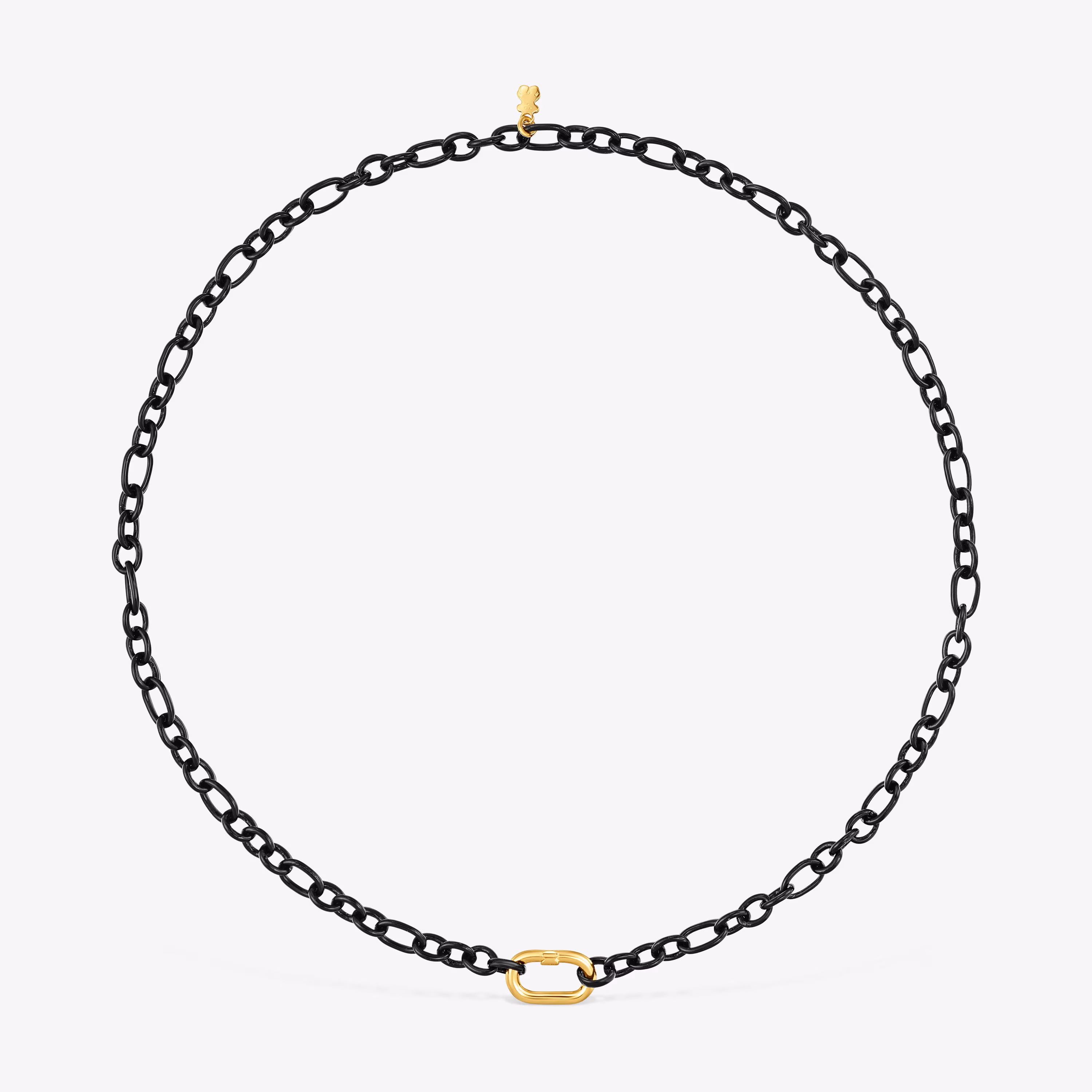 Collar corto de plata dark silver y anilla con baño de oro 18 kt sobre plata Hold Oval