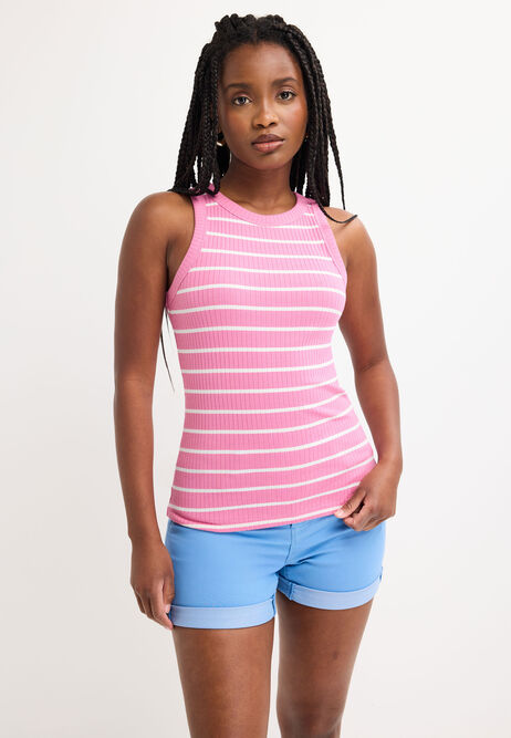 Womens Pink Stripe Racer Vest Top