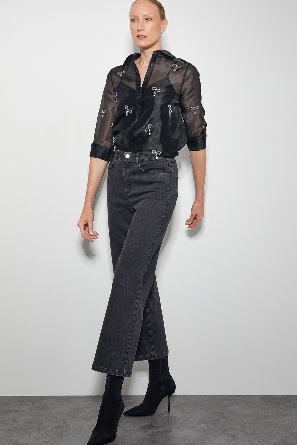 Monsoon Betty Bow Organza Blouse Black