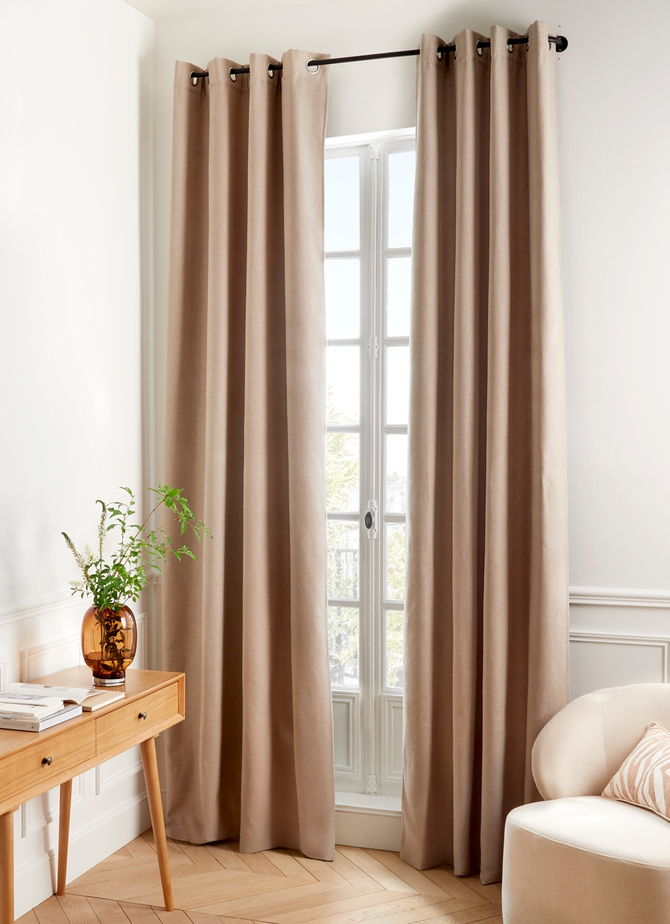 RIDEAU THERMIQUE UNI EFFET VELOURS MAT GROELAND TAUPE
