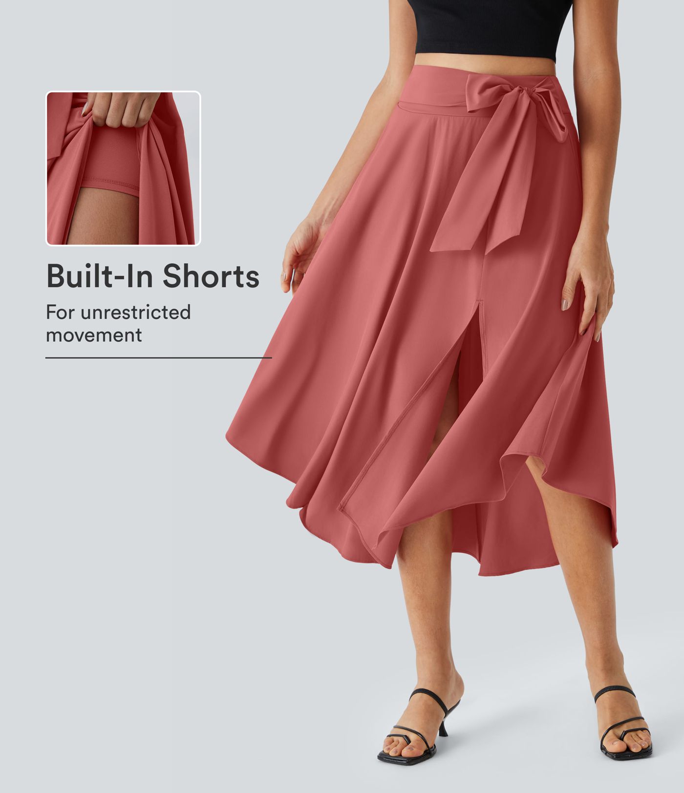 Breezeful™ Jupe Taille Haute Casual Midi Séchage Rapide Fluide Fentes Latérales Nouées 2 en 1
