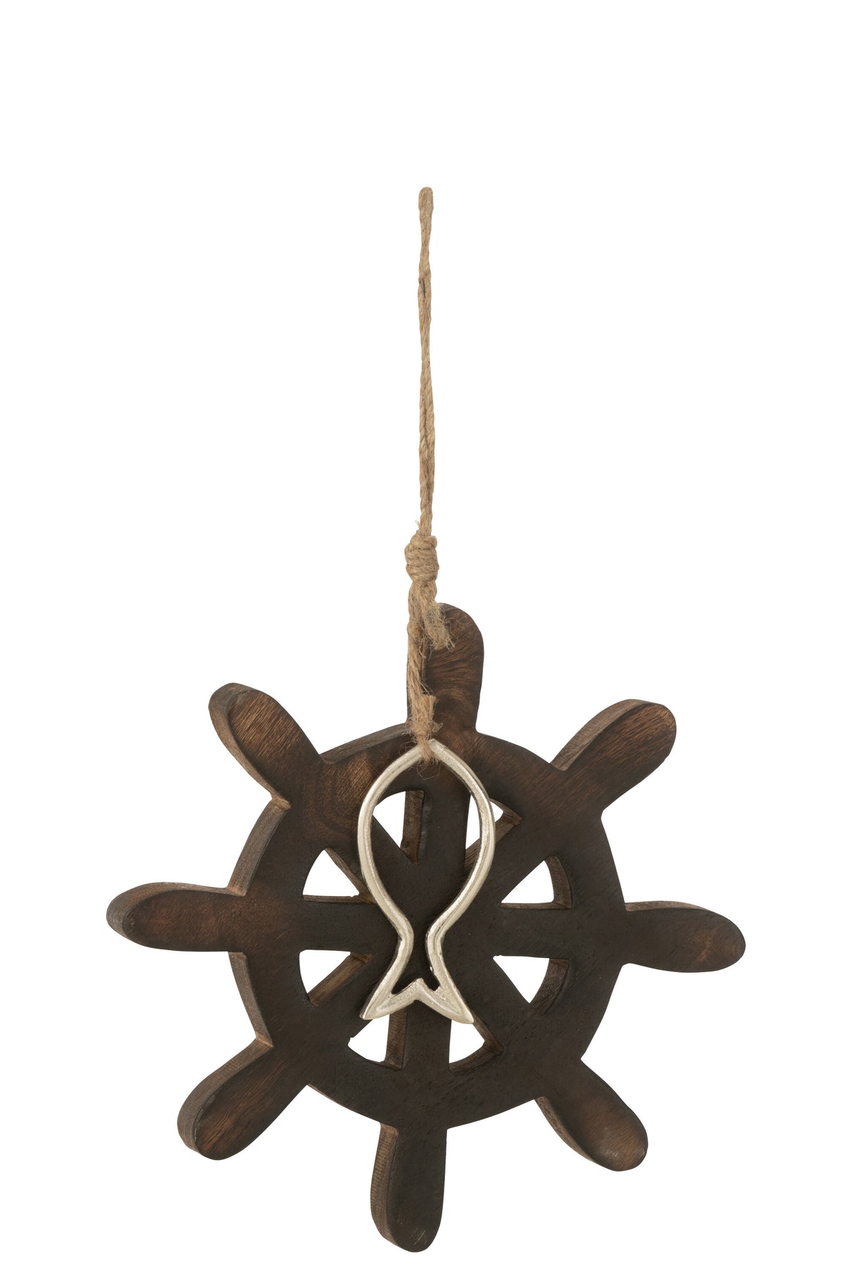 J-Line decoratie Roer Vis Mango - hout - donkerbruin - large - 3 stuks