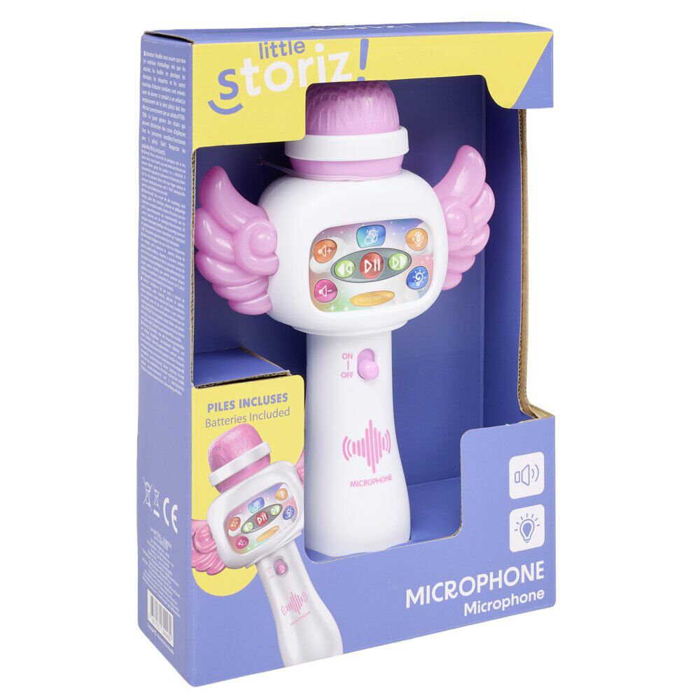Microphone enfant avec son et lumière plastique L21cm (2 modèles bleu ou rose)