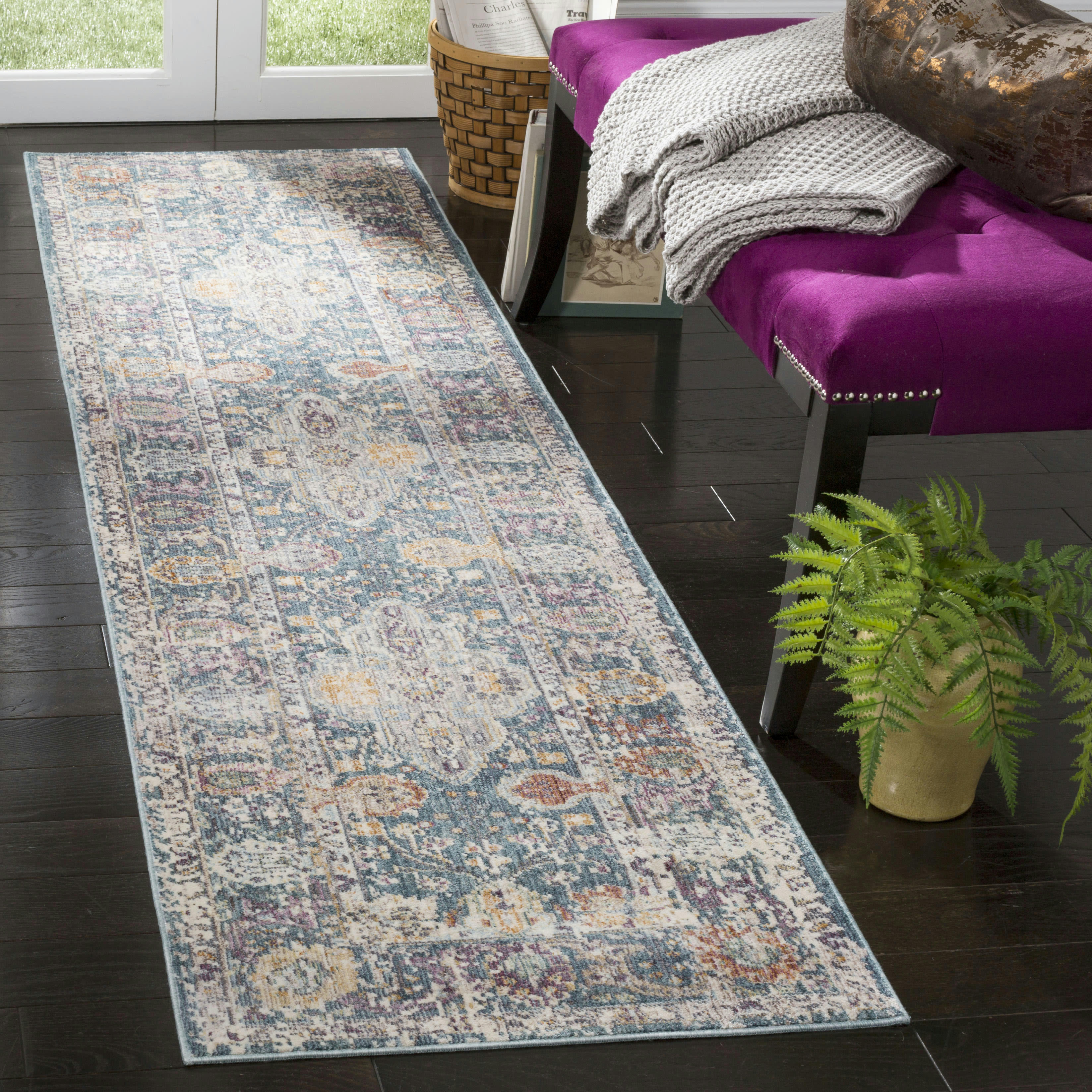 ILLUSION - Tapis de salon interieur en teal & cream, 69 x 244 cm
