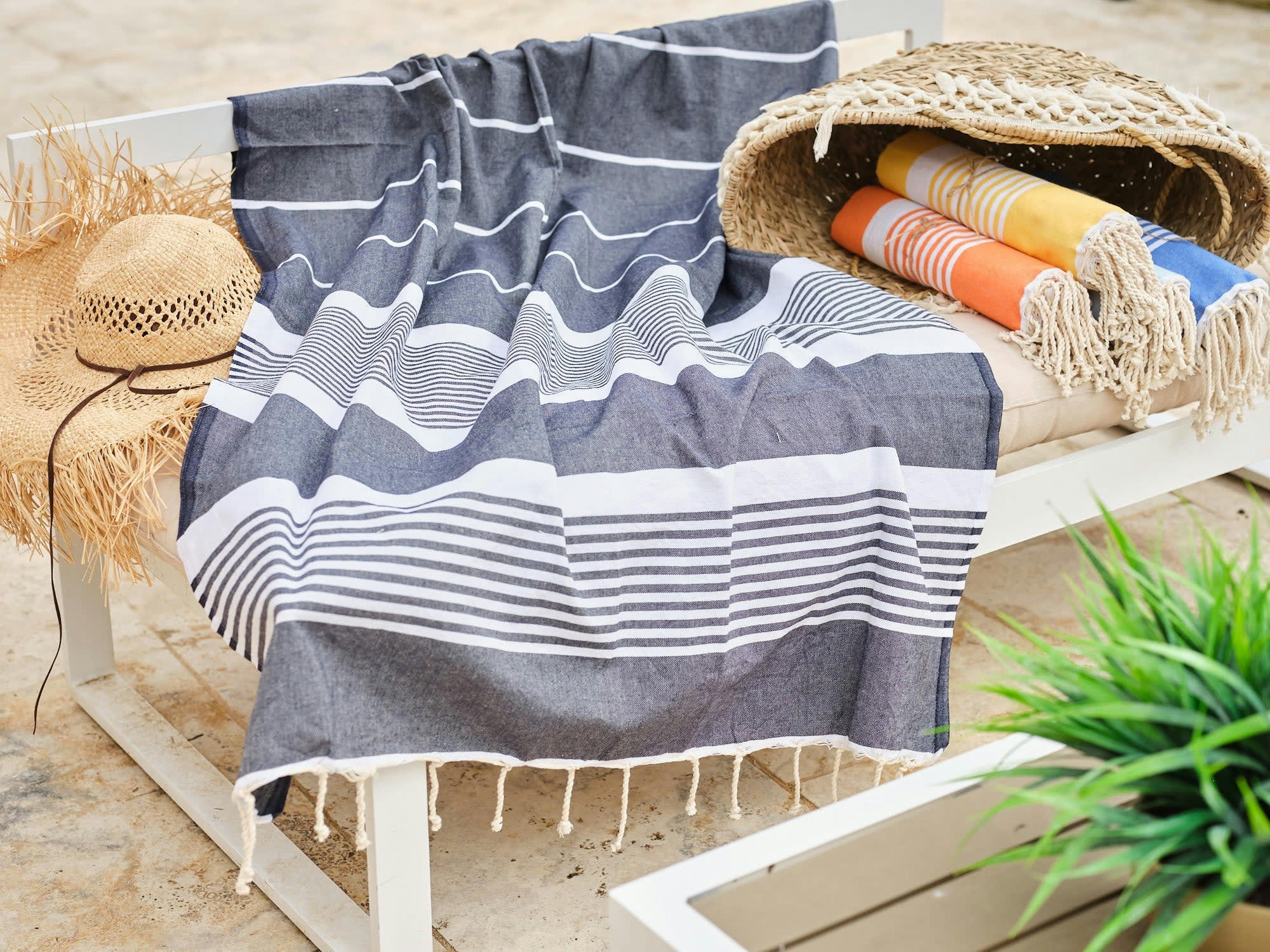 - Fouta en coton 100x200cm bleu ardoise