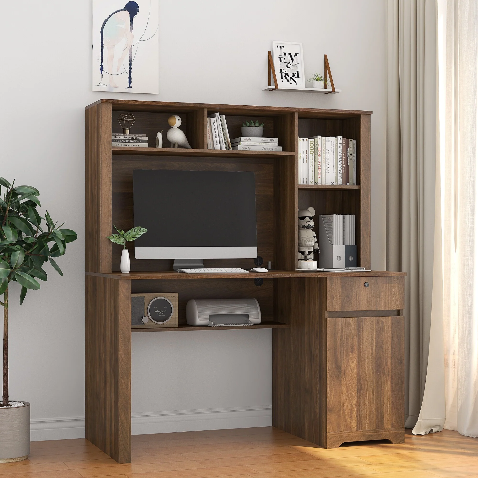 Computer Desk with Hutch & Bookshelf,Wood Executive Desk Teens Student Desk