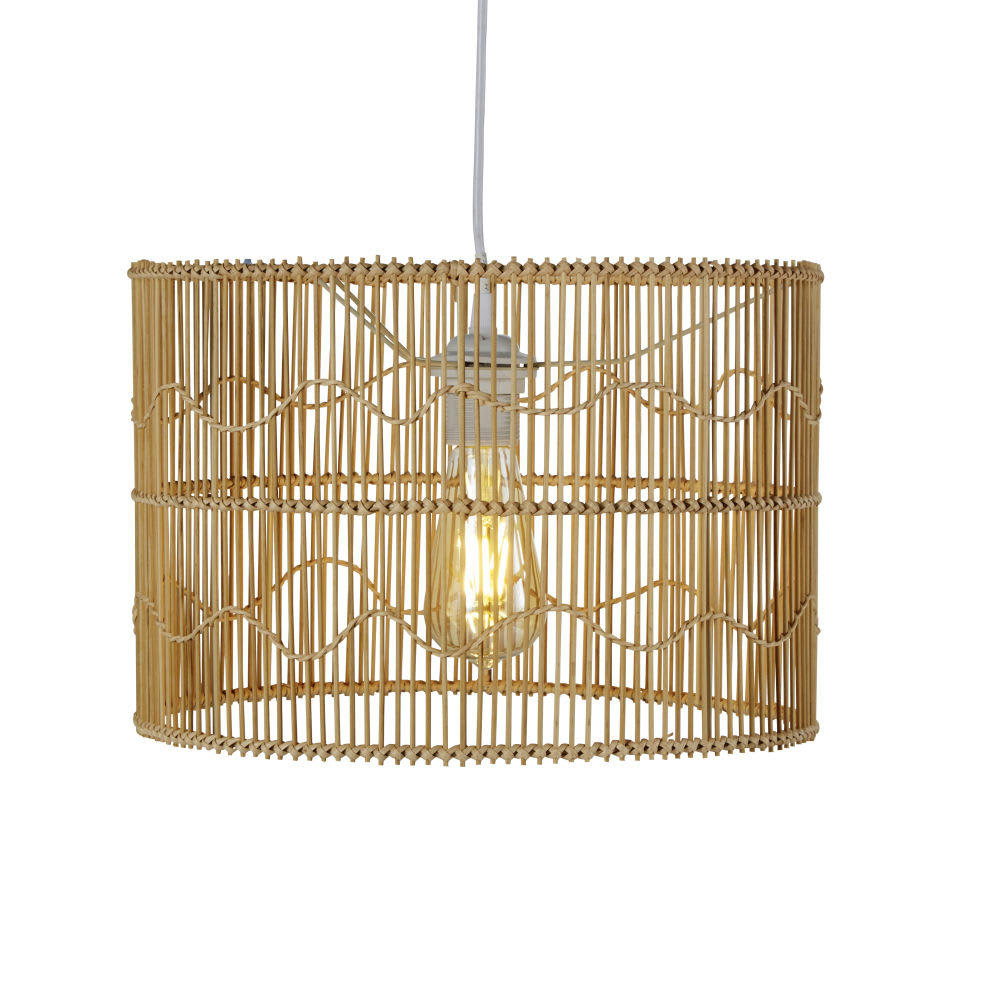 TANZANIA - Suspension tambour en rotin et bambou beige