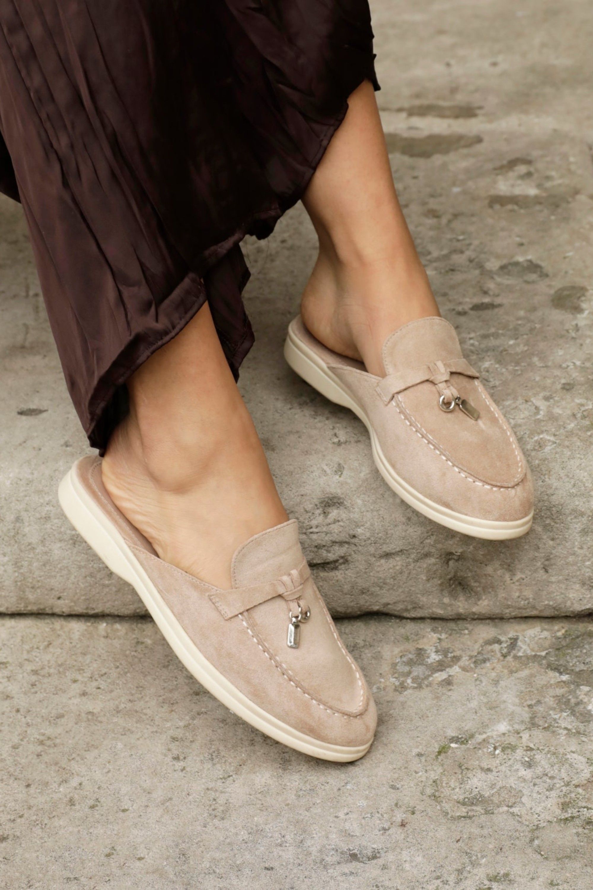 Linzi Alix Mocha Faux Suede Slip On Mules