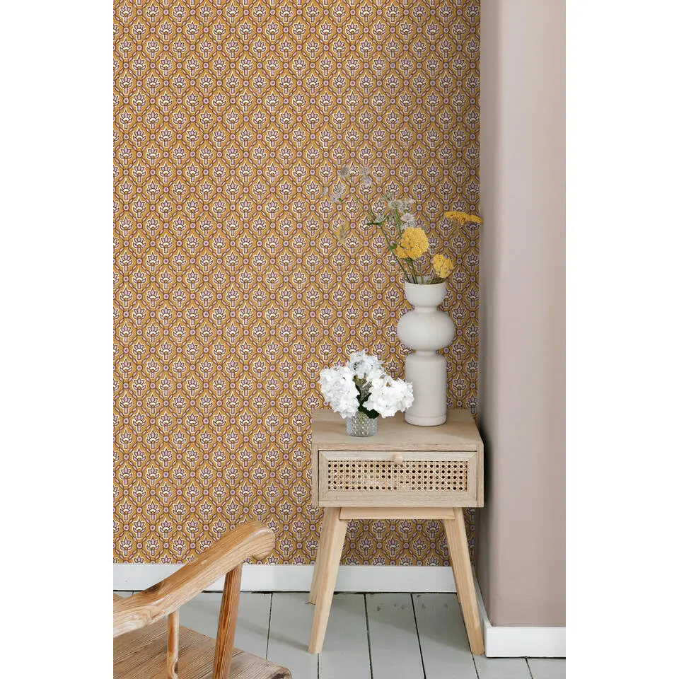 ESTAhome behang vintage bloemen bruin en lila paars - 50 x 900 cm