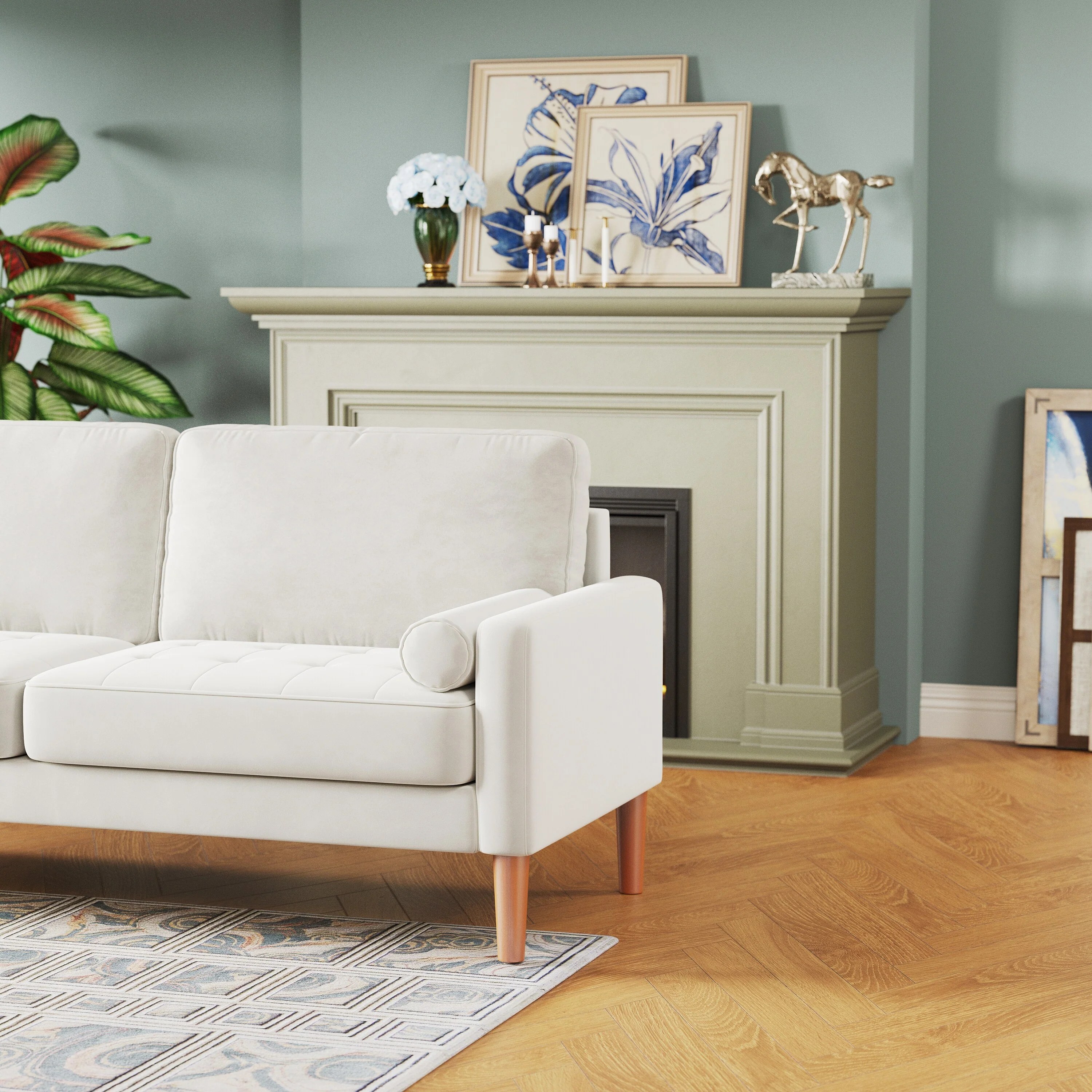 White 67.7 Upholstered 3-Seater Sofa with High-Density Foam Cushions, Solid Wood Frame, and Tool-Free Assembly