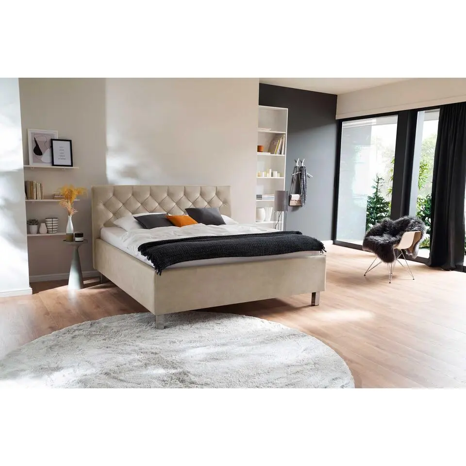 Bed San Marino 160x200cm met opbergruimte kunstleer - beige/chroom