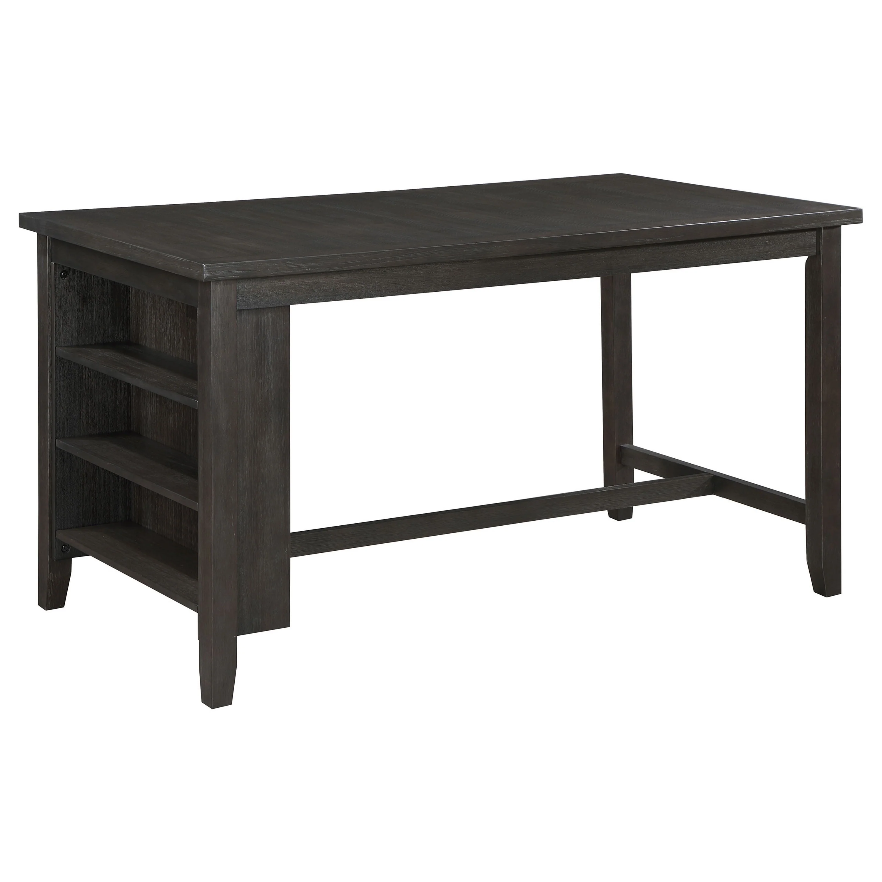 Stacy Counter Height Dining Table, 66 Inch Rectangular, Shelves, Gray Wood
