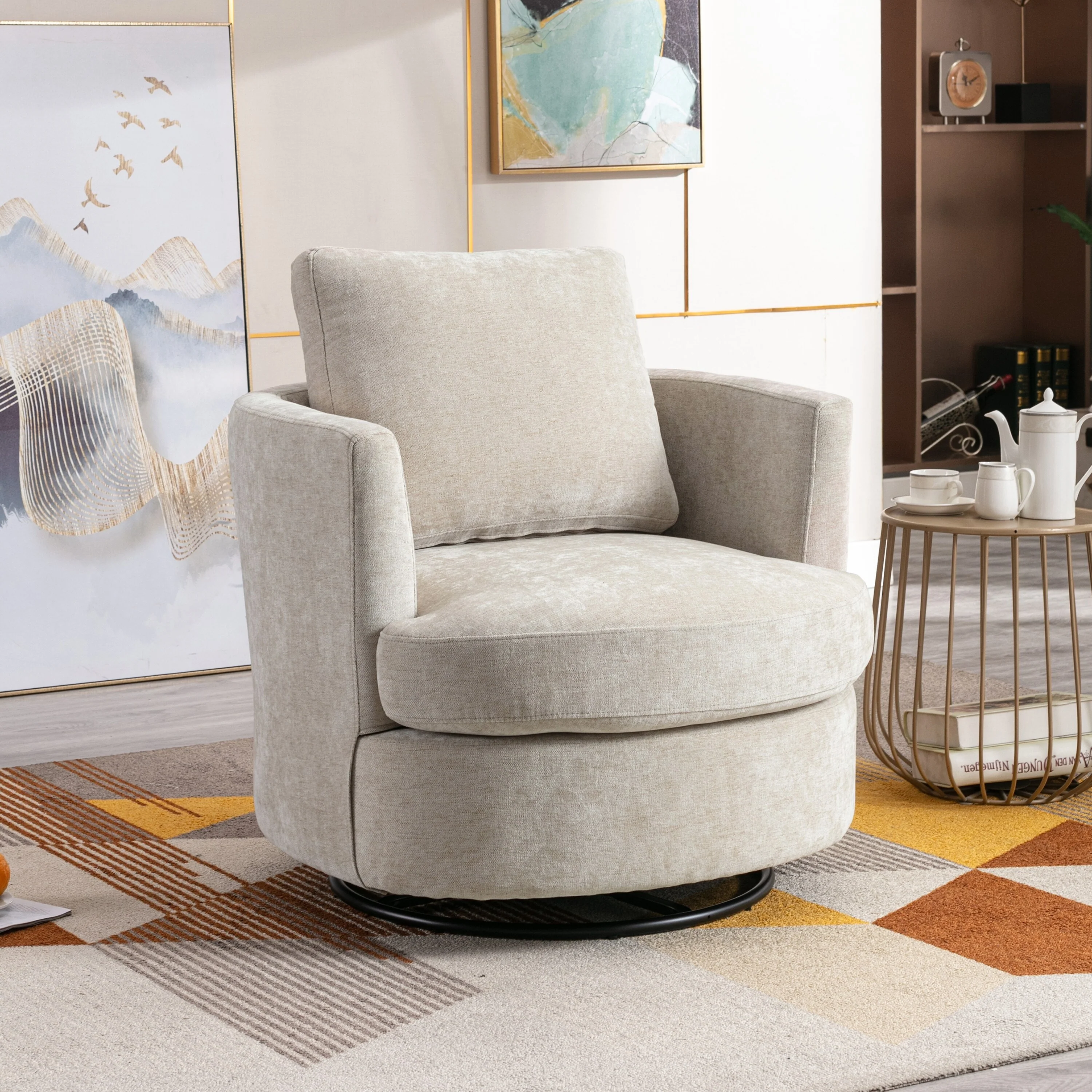 Modern Upholstered Swivel Barrel Chair(Set Of 2)