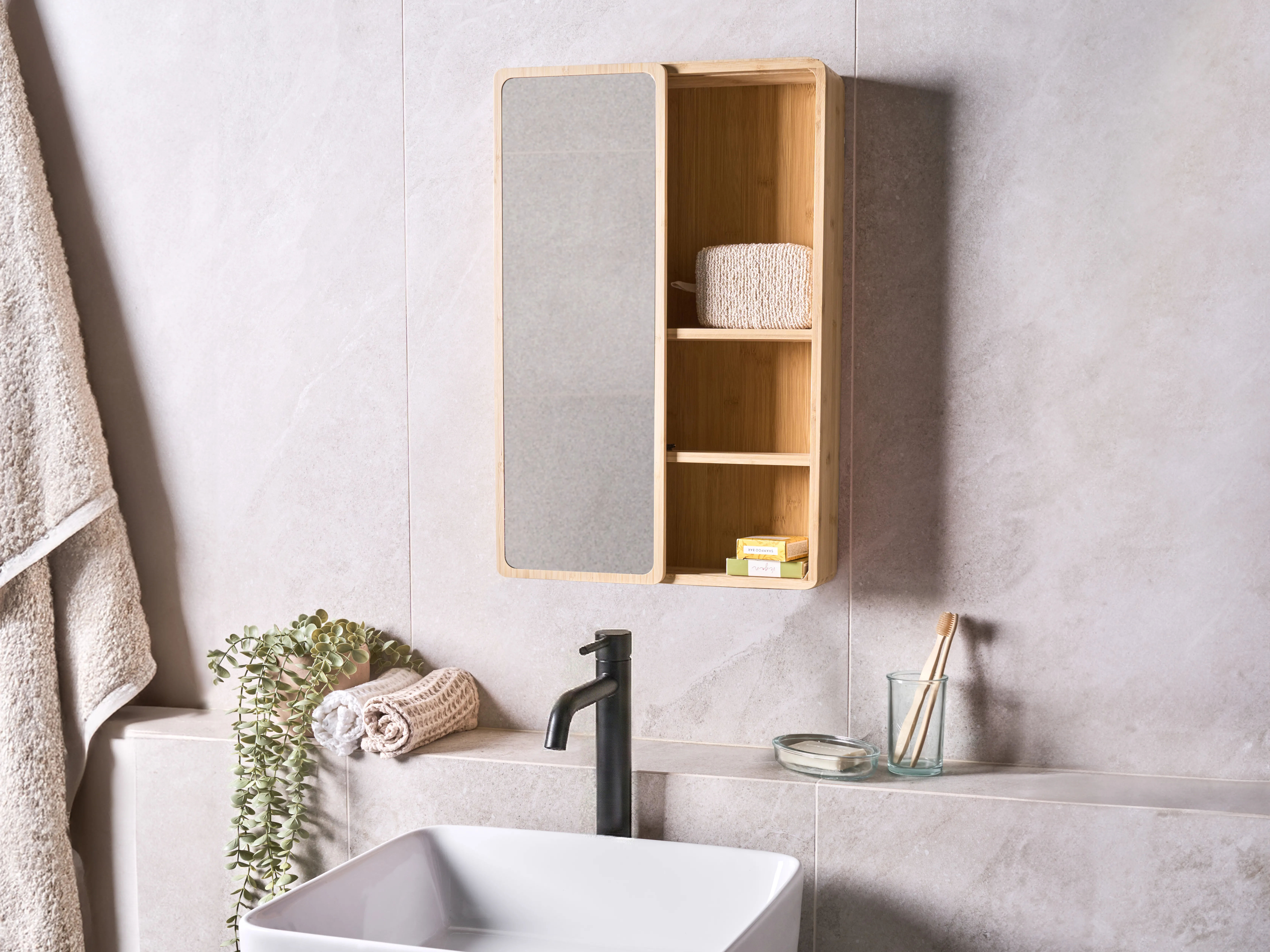 Bathroom Wall Mounted Mirror Cabinet GUATAVITA 41 cm 61 cm Light Brown