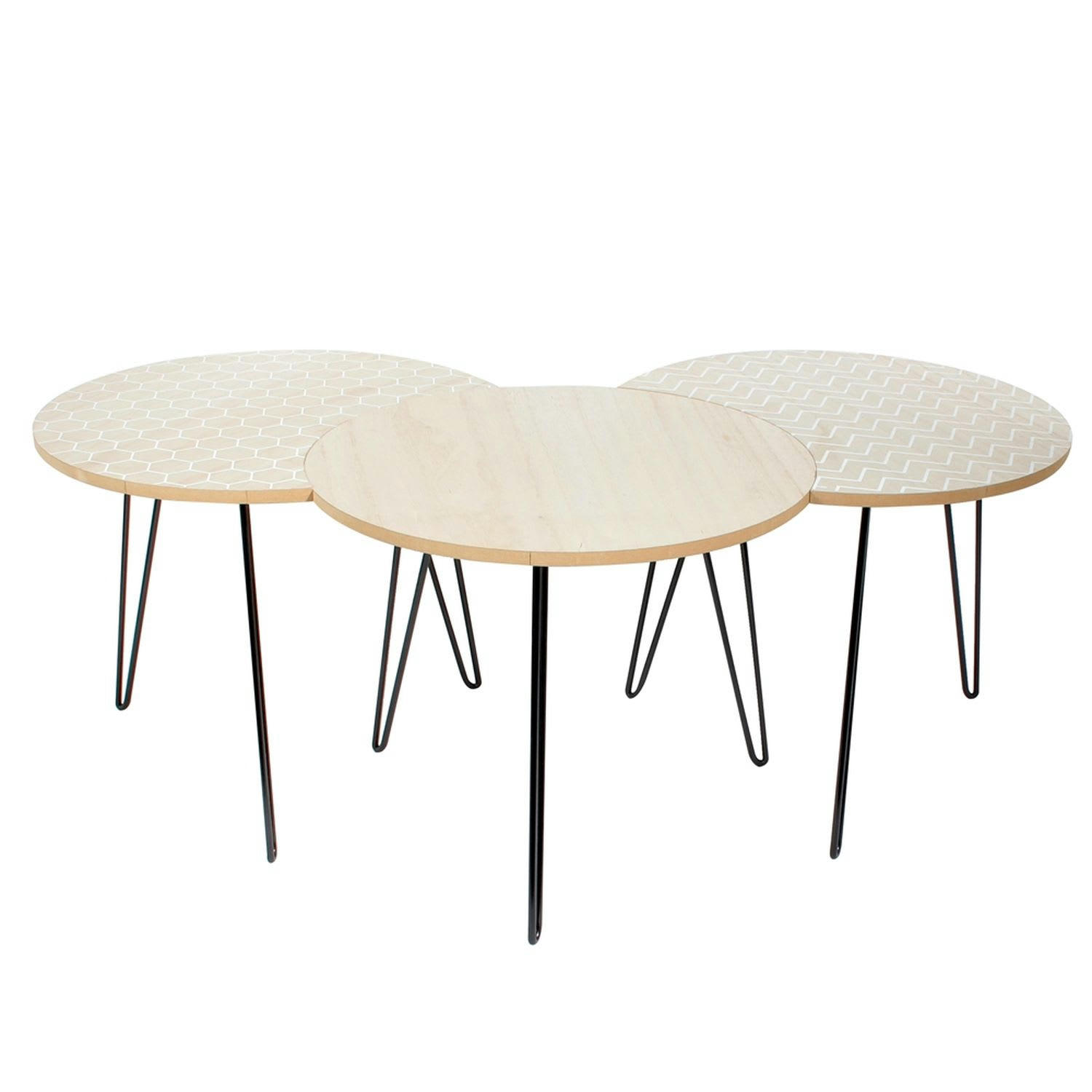 - 3 tables scandinaves diam. 45 cm beige