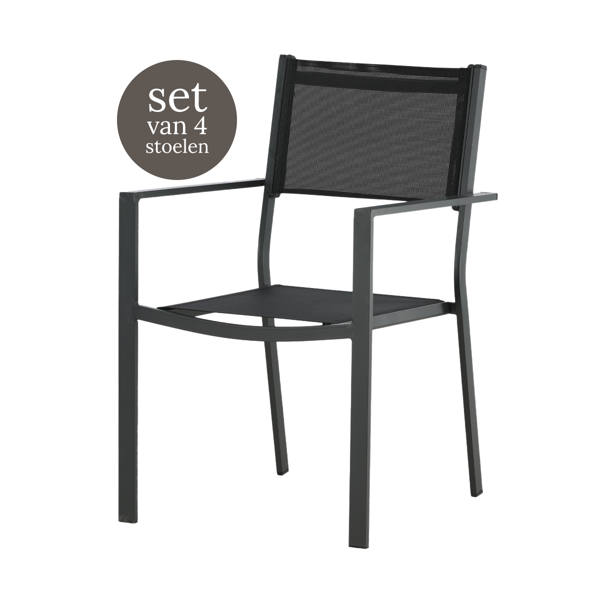Nest outdoor Narda aluminium tuinstoel zwart - met armleuningen - set van 4