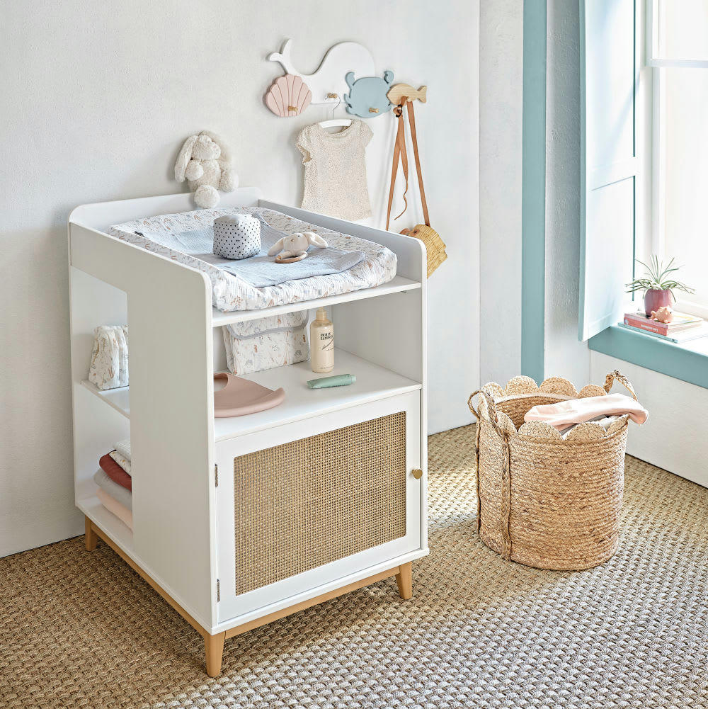 SAINT-MALO - Patère enfant 4 crochets blanche, rose et bleue