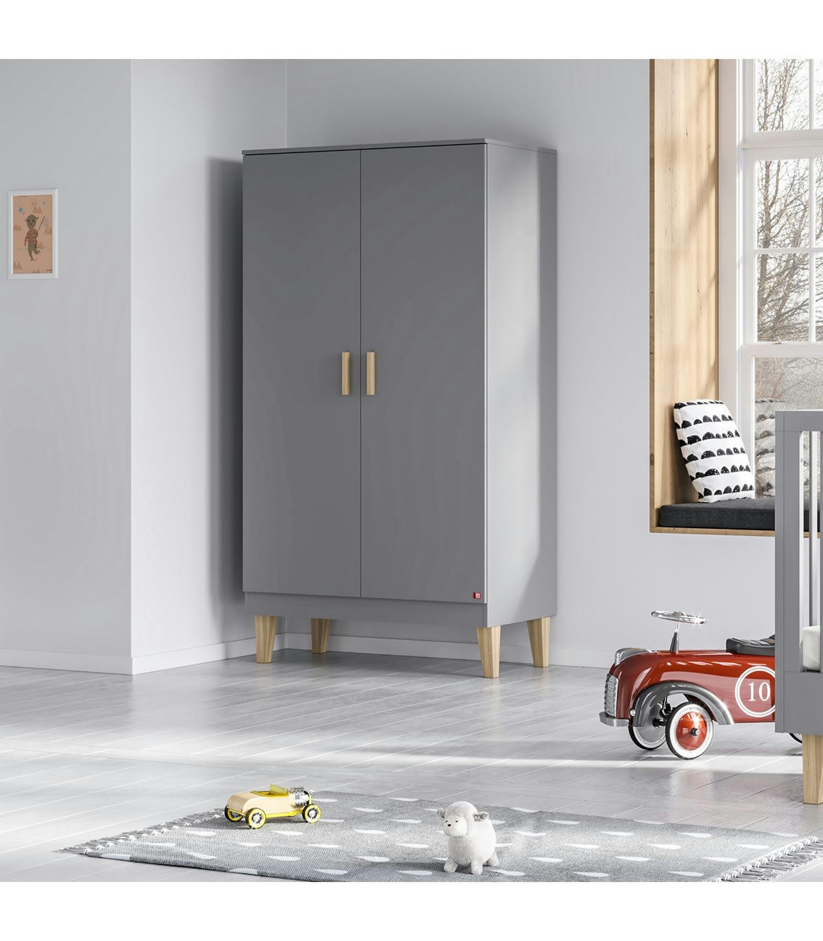 LOUNGE - Armoire 2 Portes avec 2 Étagères et 1 Penderie L100 x H186 cm