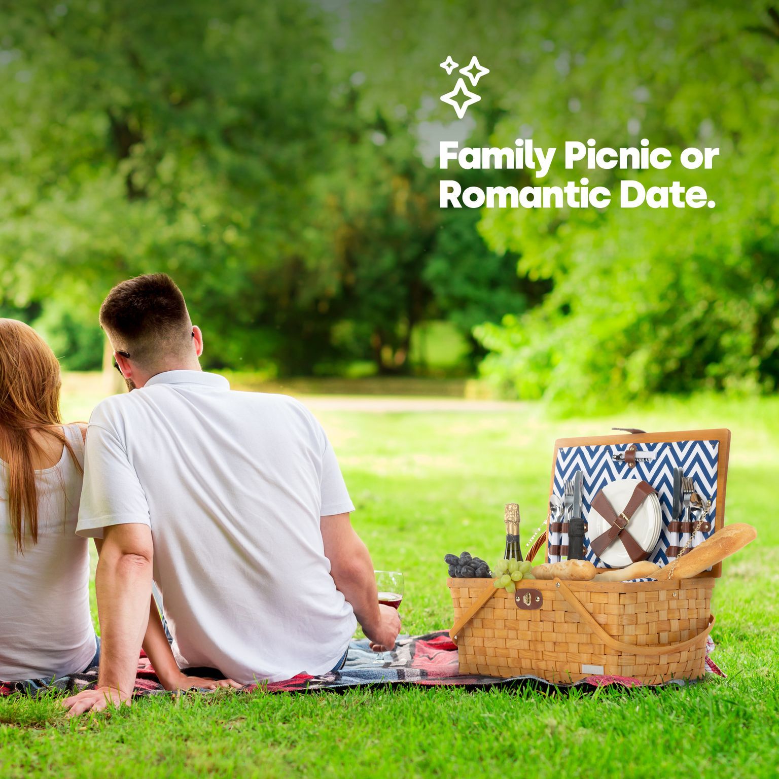 LIVIVO Luxury Fitted Picnic Hamper Basket - 4 Person Basket with Cutlery Set