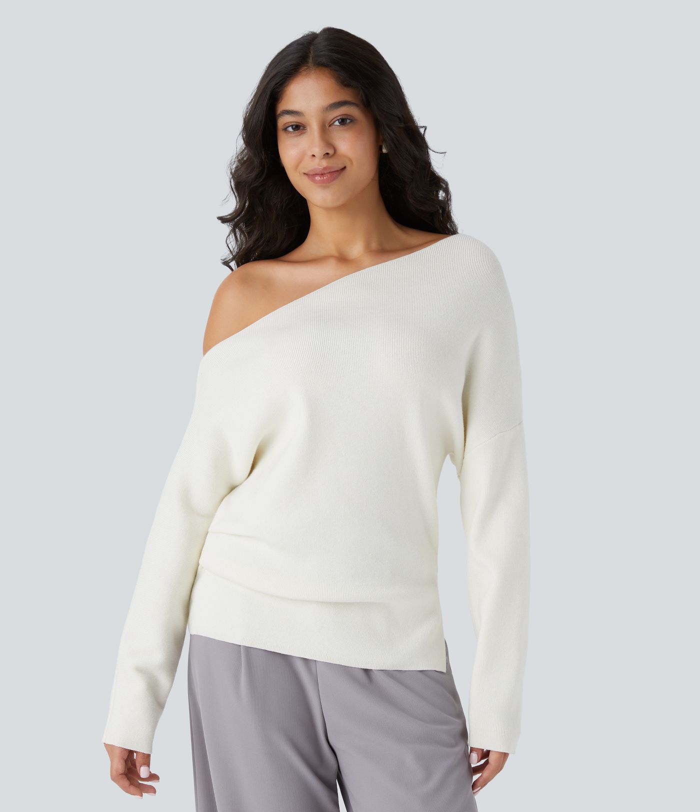 Pull de travail à épaules dénudées, manches longues et fente