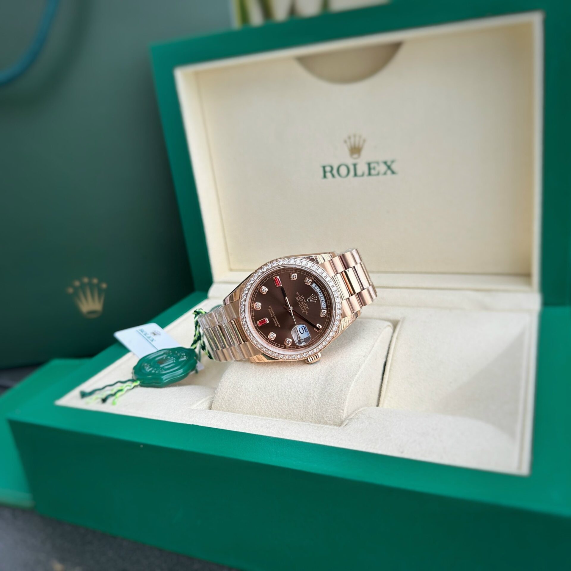 Rolex Day-Date RG Plated Chocolate Dial CZ Diamonds 36mm EWF Replica