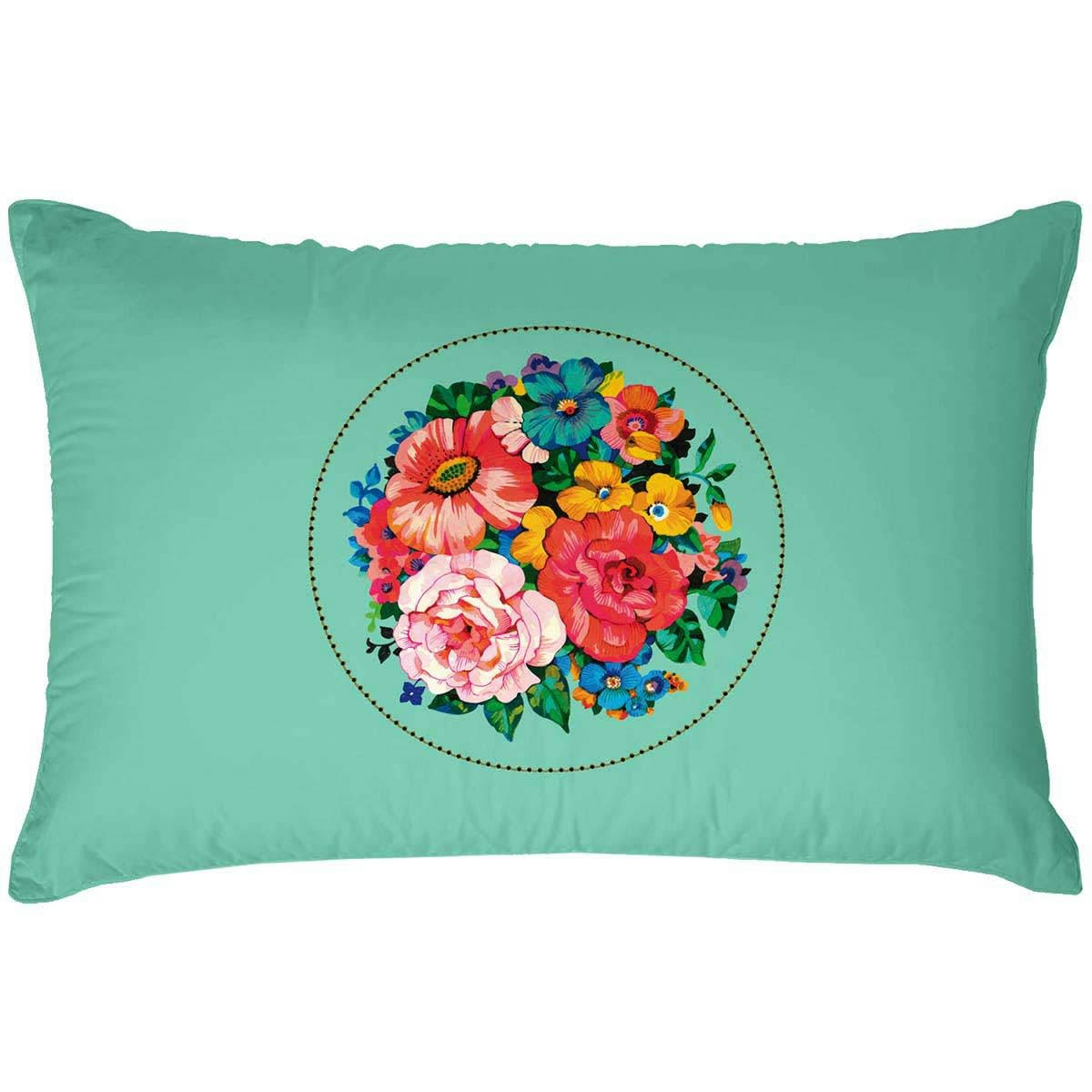 - Housse de coussin extérieur fleuri turquoise 40x60