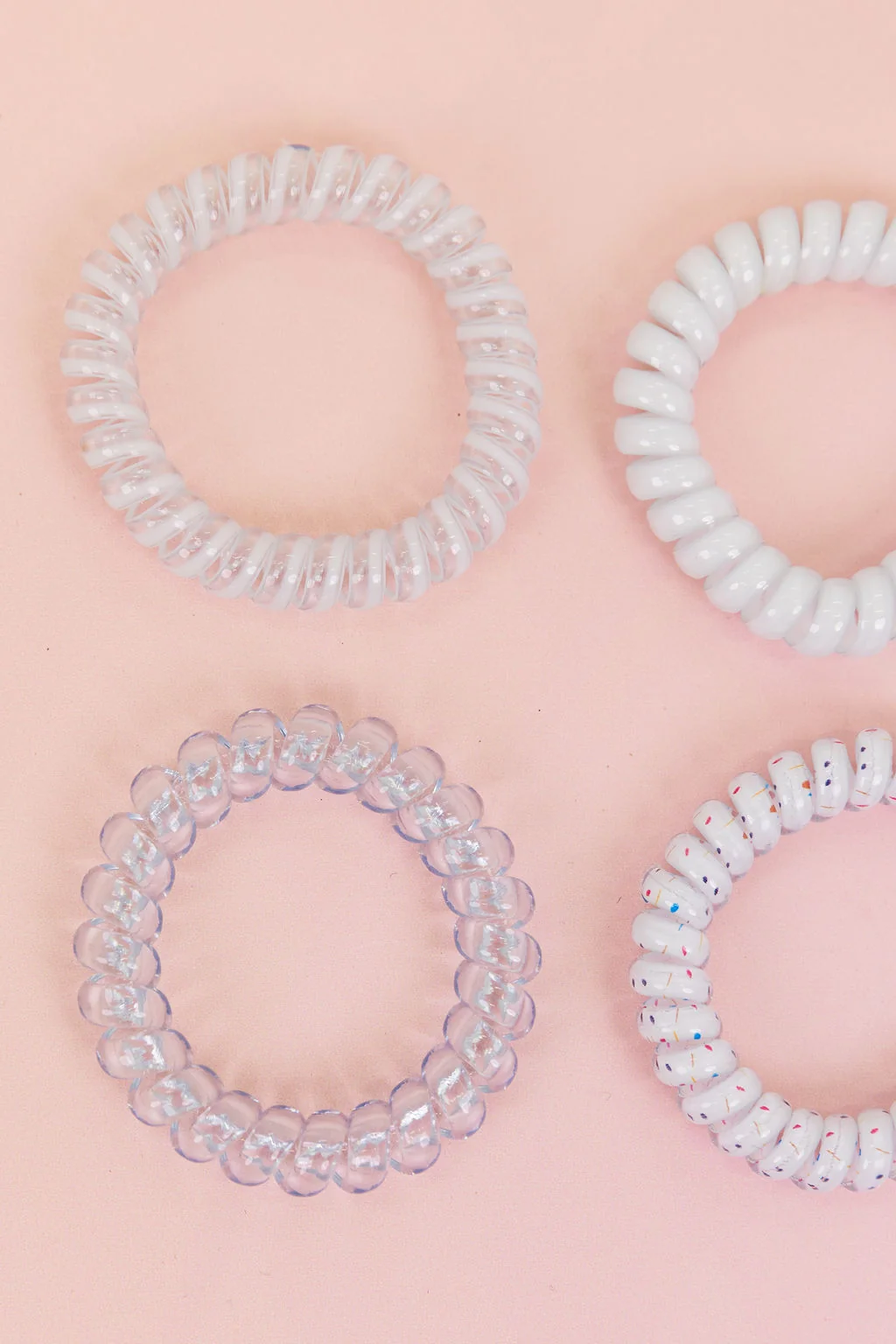 White & Clear Coil Hair Ties – 4 Pack