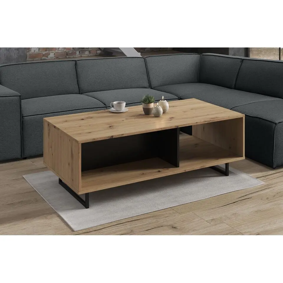 Meubella - Salontafel Saturn - Eiken - Zwart - 121 cm