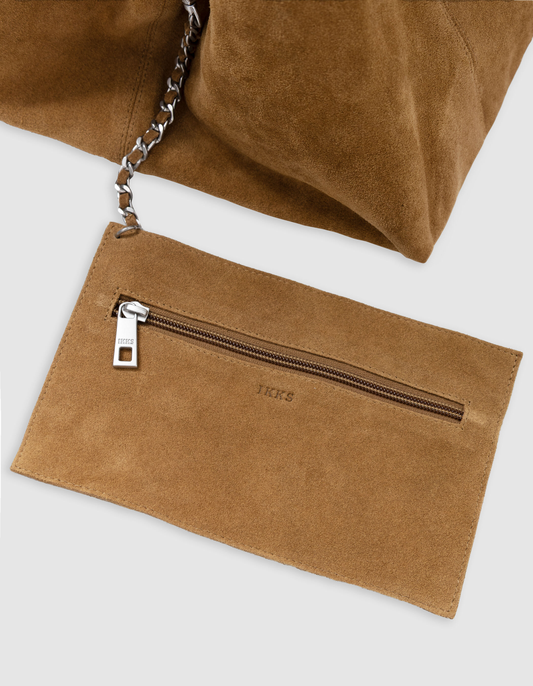 Sac Hobo kaki cuir velours