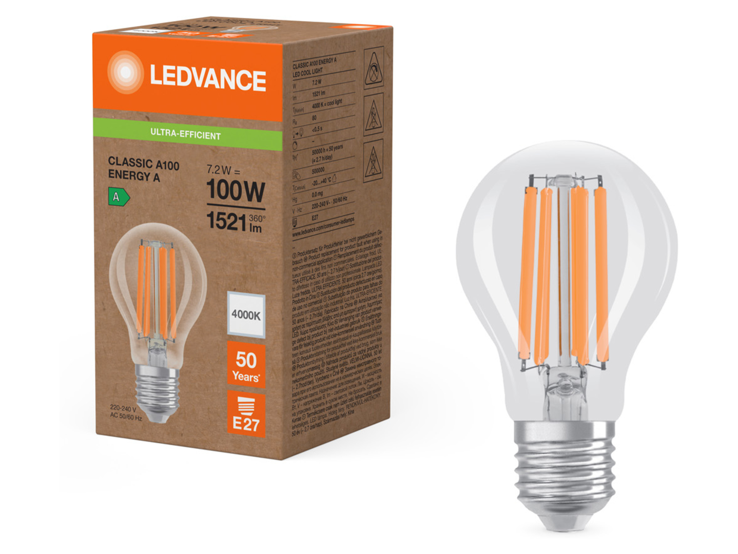 Żarówka LED BAŃKA E27 7,2Wz neutralną barwą światła