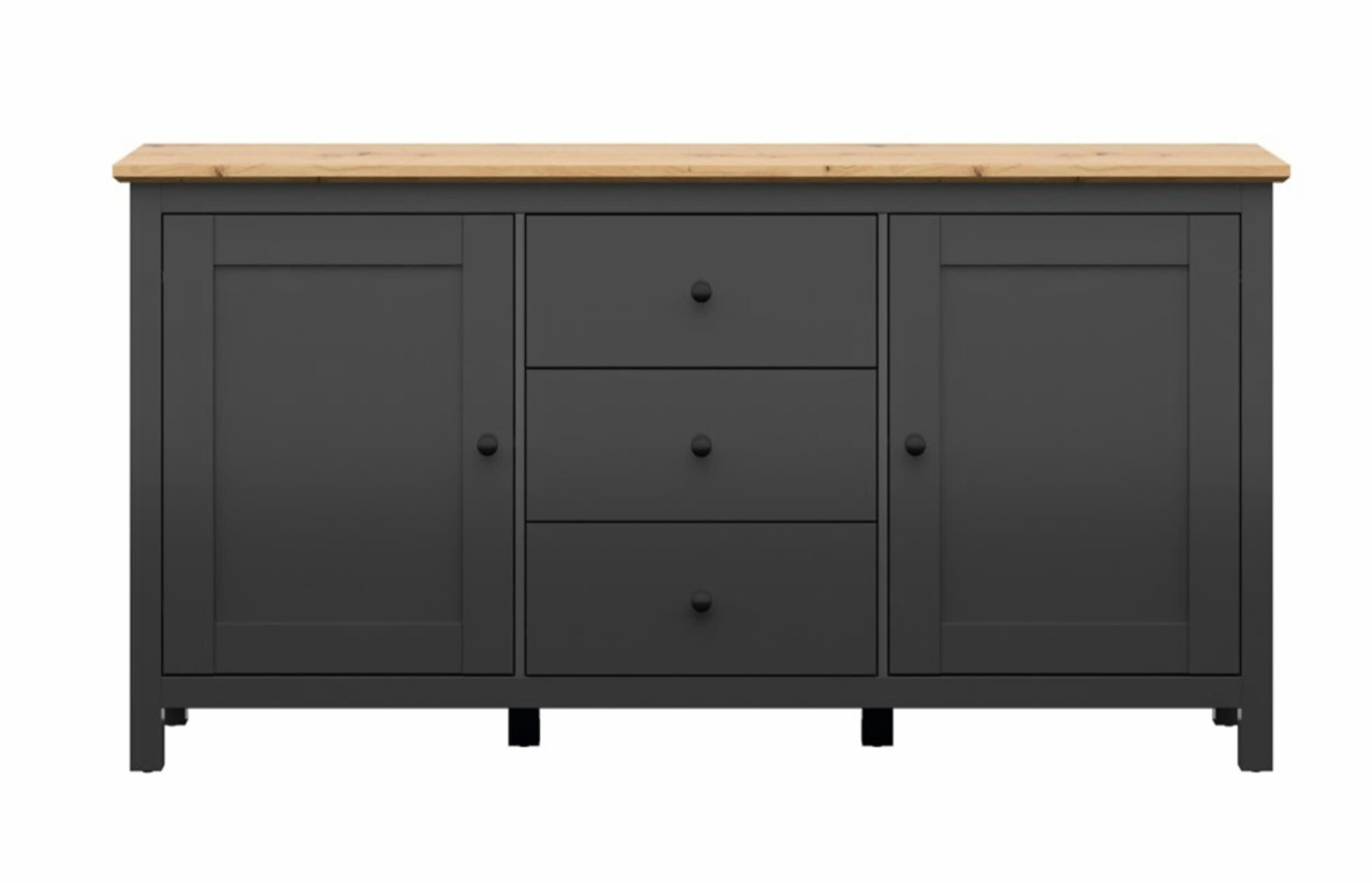 HESEN - Buffet  effet chêne et gris 186cm gris et chêne clair