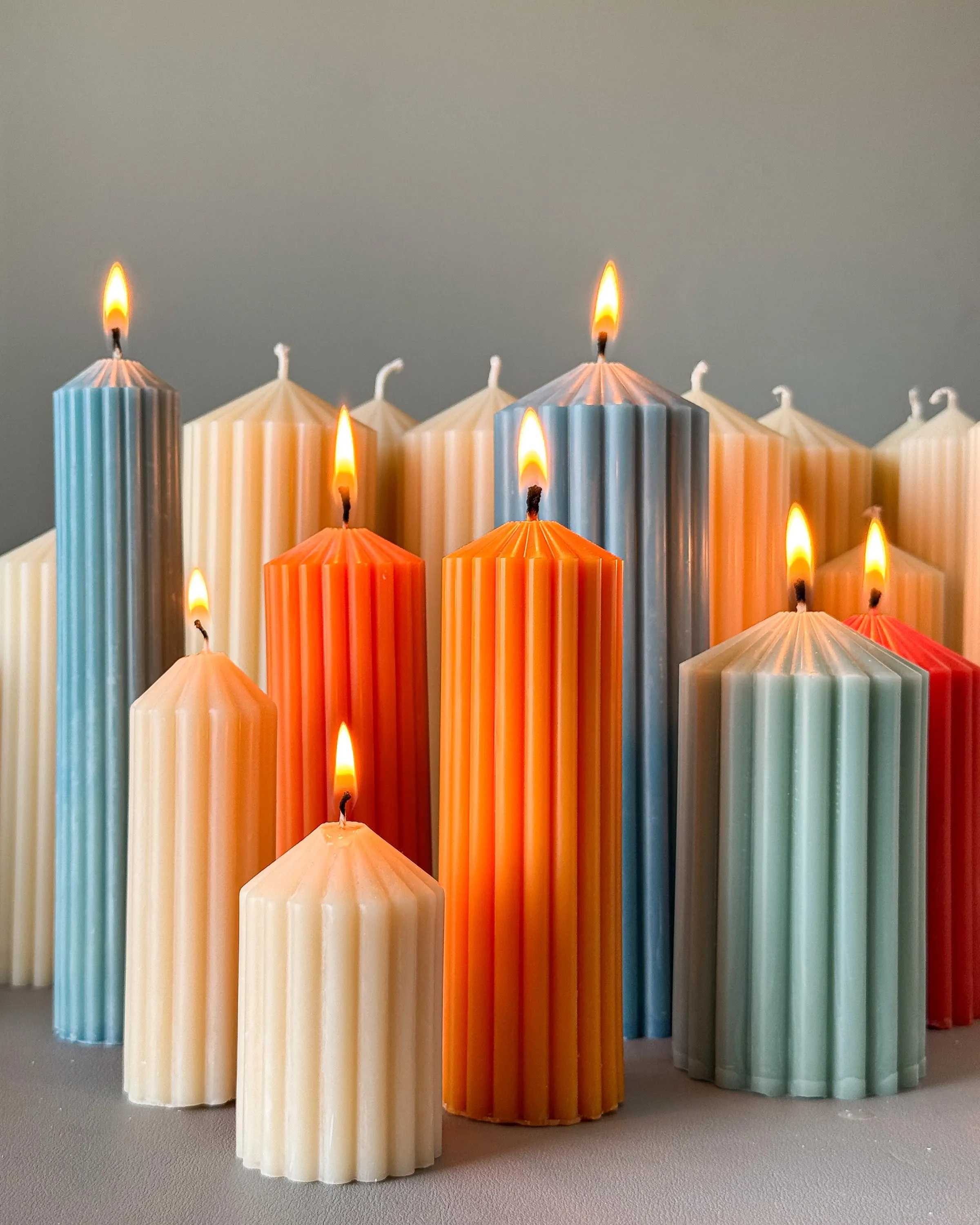 Ribbed Pillar Candle, Natural Soy Wax, Custom color, Sculptural Design, Minimalist Home Decor