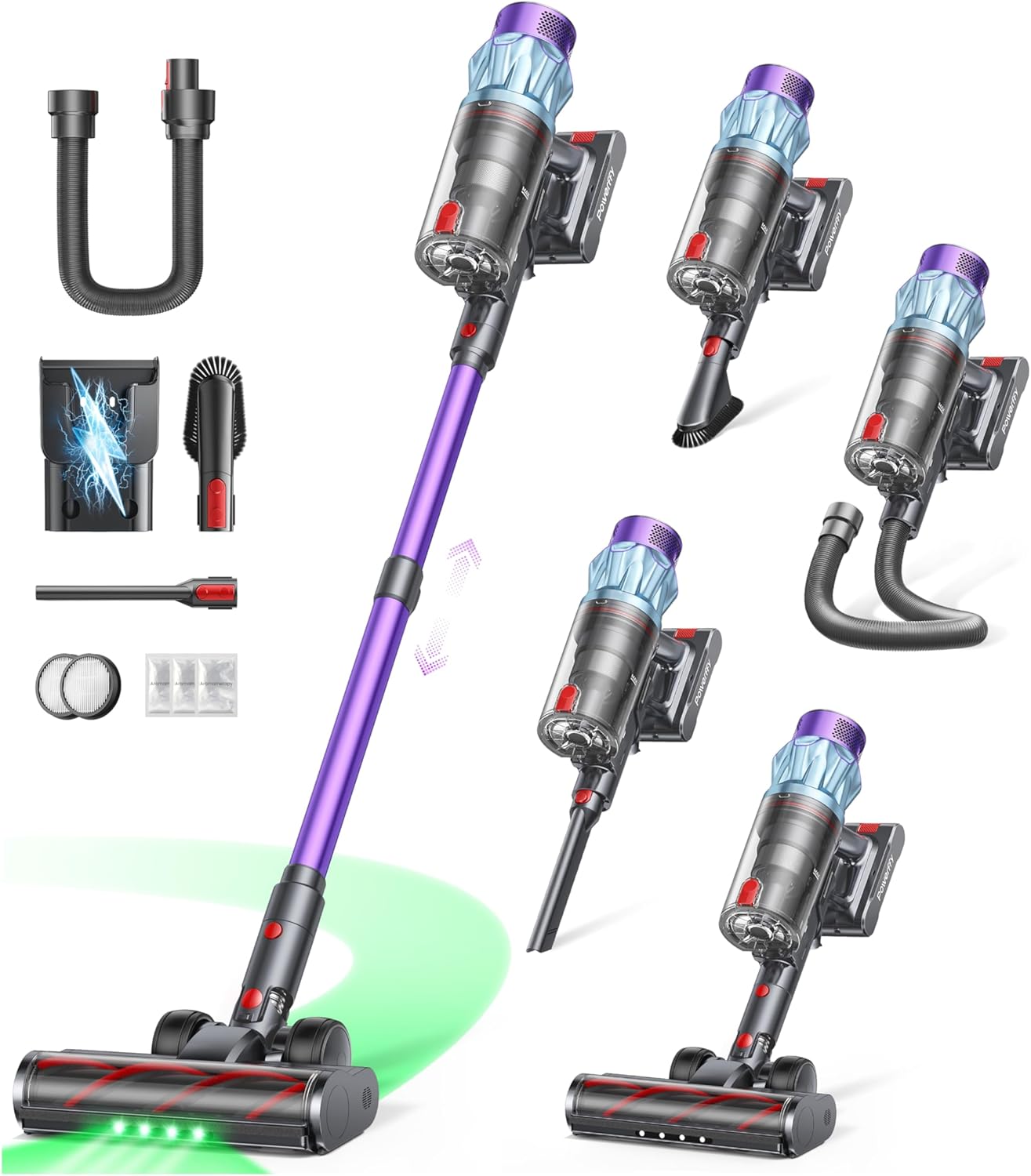 Cordless Vacuum Cleaner 70min/650W/55KPA Self-Standing Vacuum Cleaners for Home with 3.3Ft Hose & Auto Mode, Wall Mount Charging Stick Vacuums with Fragrance Dust-Scraper for Hardwood Floor/Car/Pet