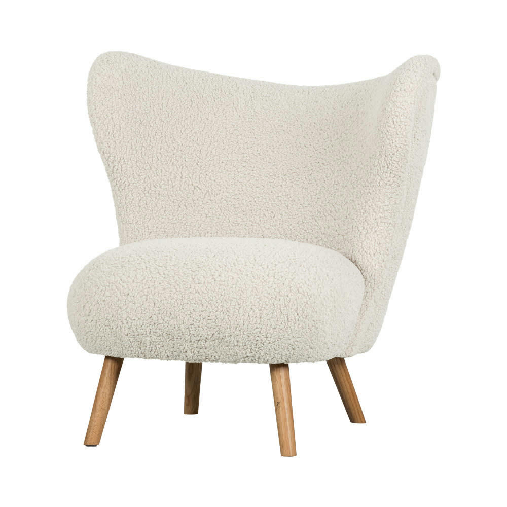 CELINE - Fauteuil en tissu bouclette et bois ecru