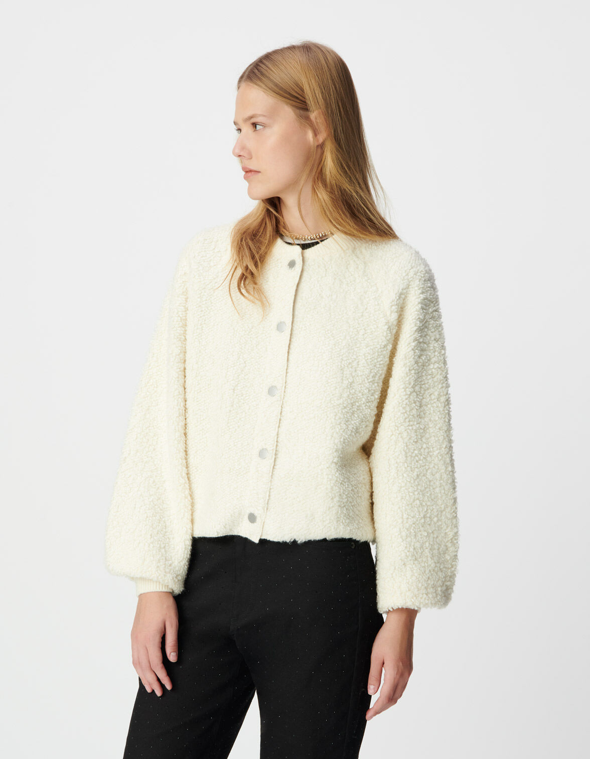 Cardigan blanc maille bouclette Femme